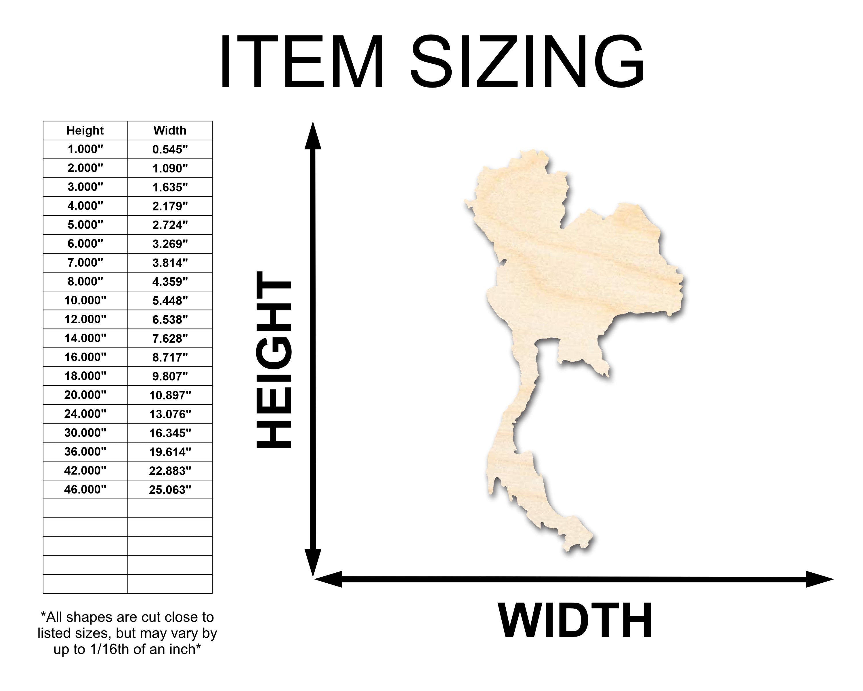 DIY Unfinished Thailand Country Shape Wood Crafts - Up to 46 Sizes for Southeast Asia Projects