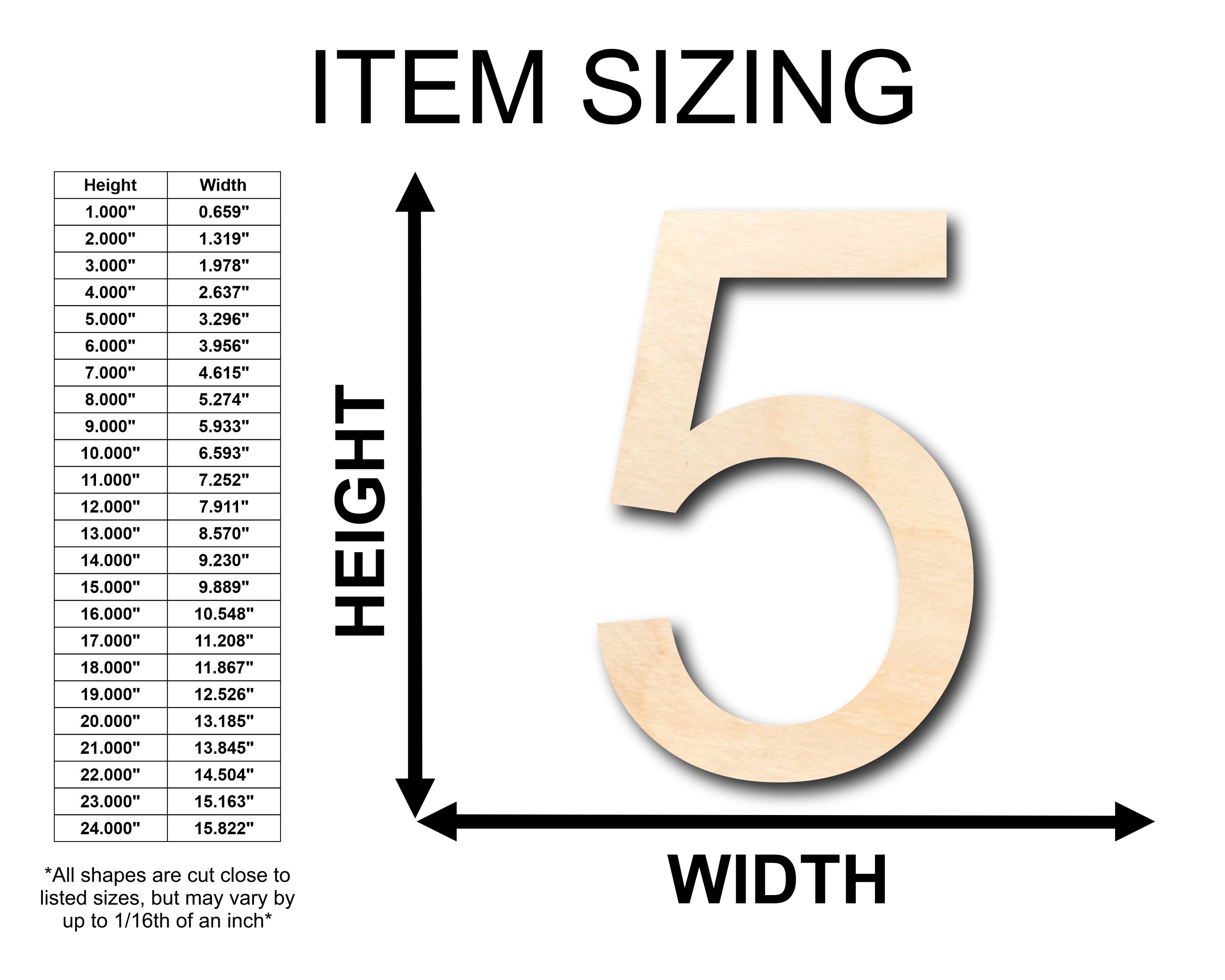 Unfinished Baltic Birch Wood Arial Number 5 Shape for Up to 46 DIY Crafts
