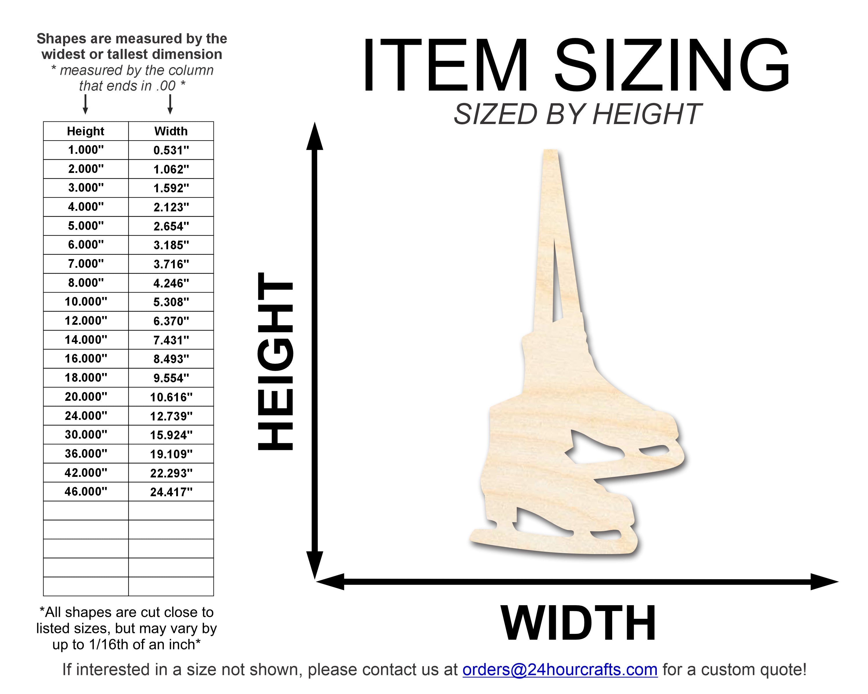 Unfinished DIY Craft Cutout Wood Figure Skates Shape, Available for Up to 46 DIY Projects