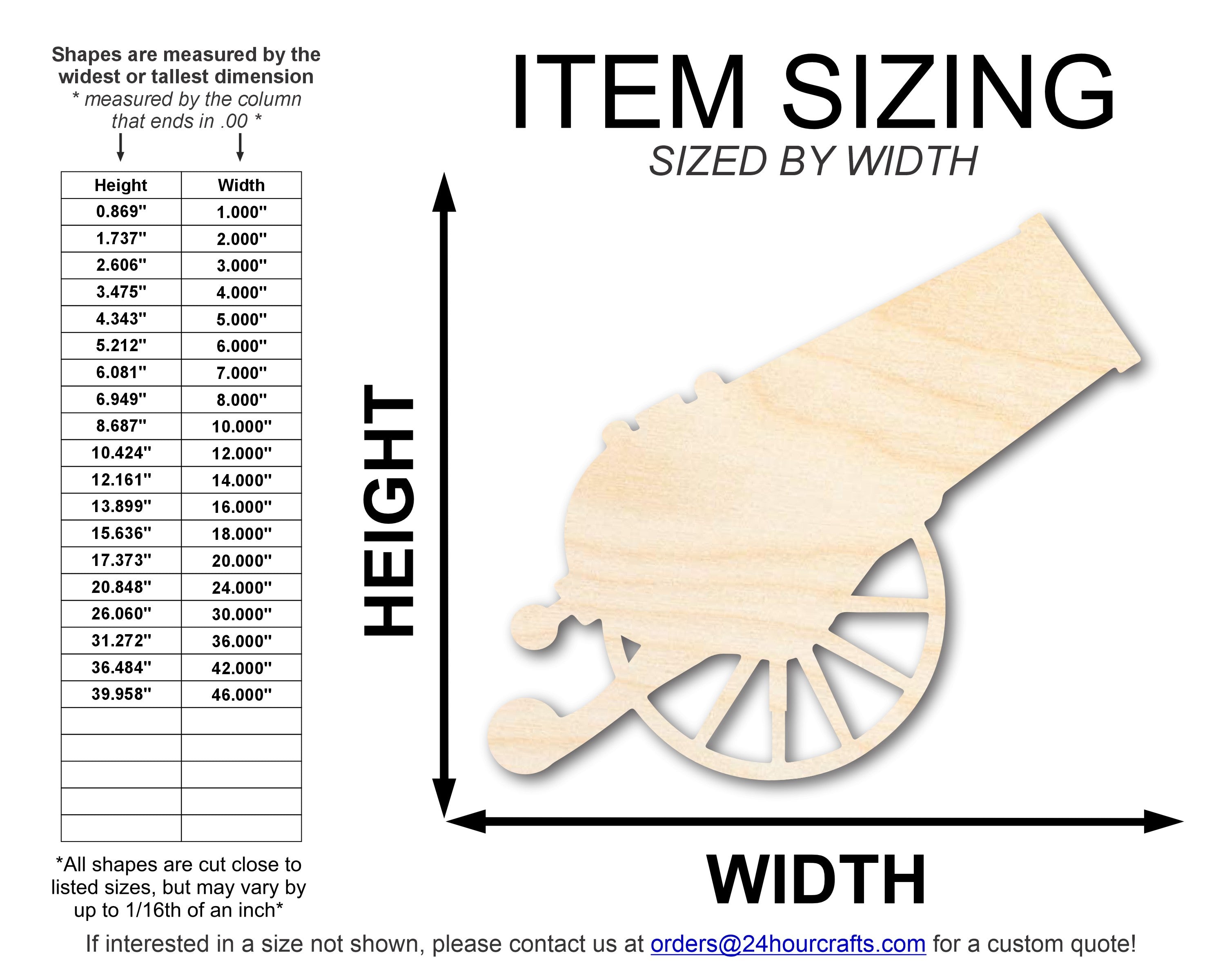 Unfinished Baltic Birch Cannon Shape DIY Craft Cutout - Up to 46 Inches