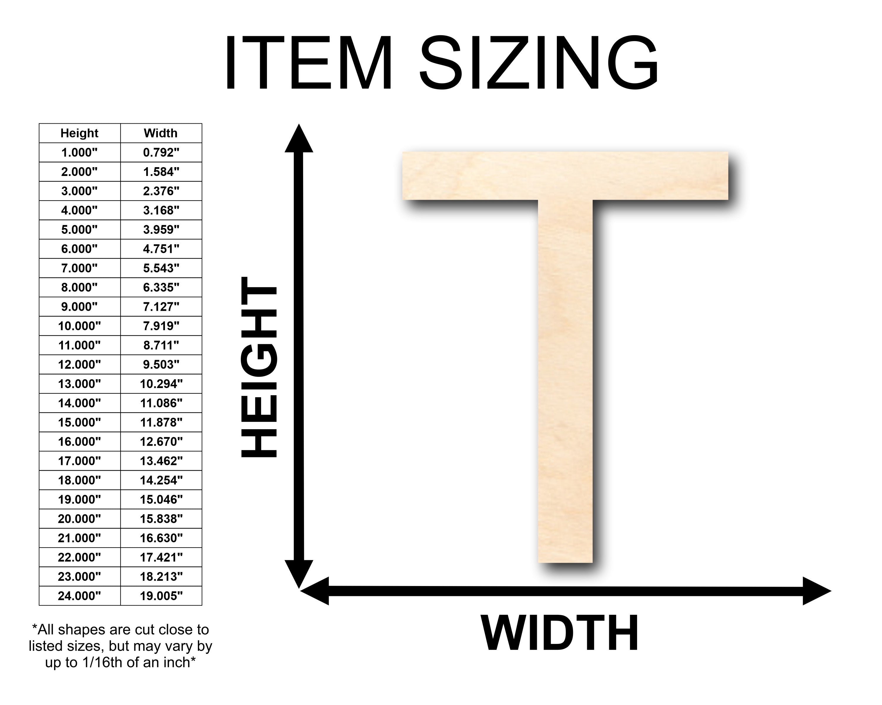 DIY Unfinished Wood Arial Letter T Shape for Crafts, up to 46