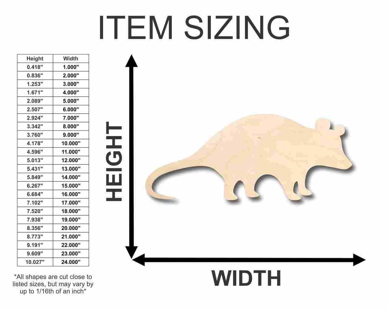 Unfinished Baltic Birch Wood Possum Shape for Wildlife and DIY Craft Projects - Sizes up to 24 Inches