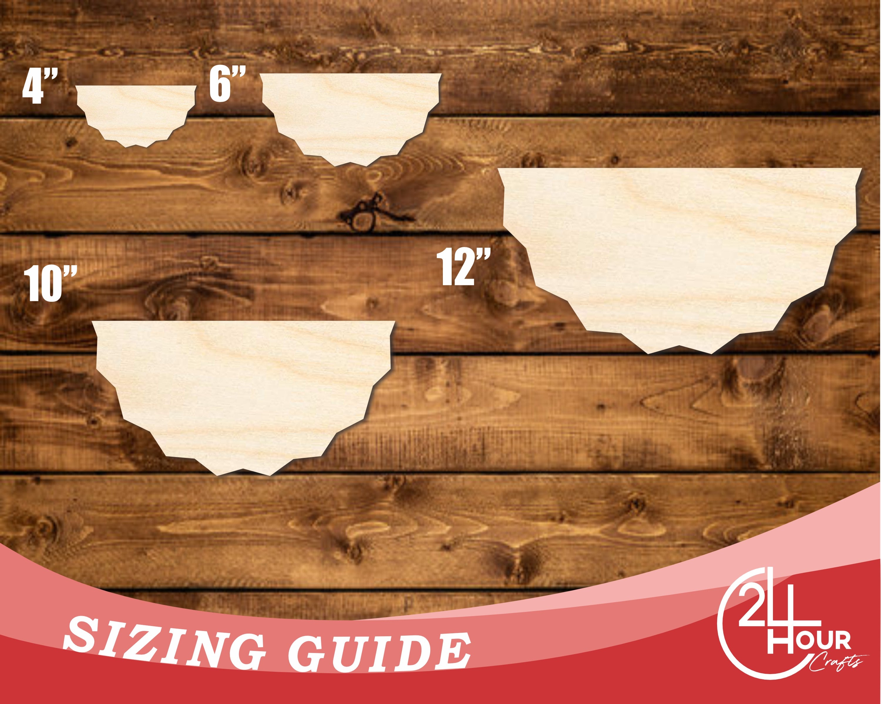 Unfinished Baltic Birch Wood Half Banner Shape Cutouts for DIY Crafts, Available up to 46 Inches