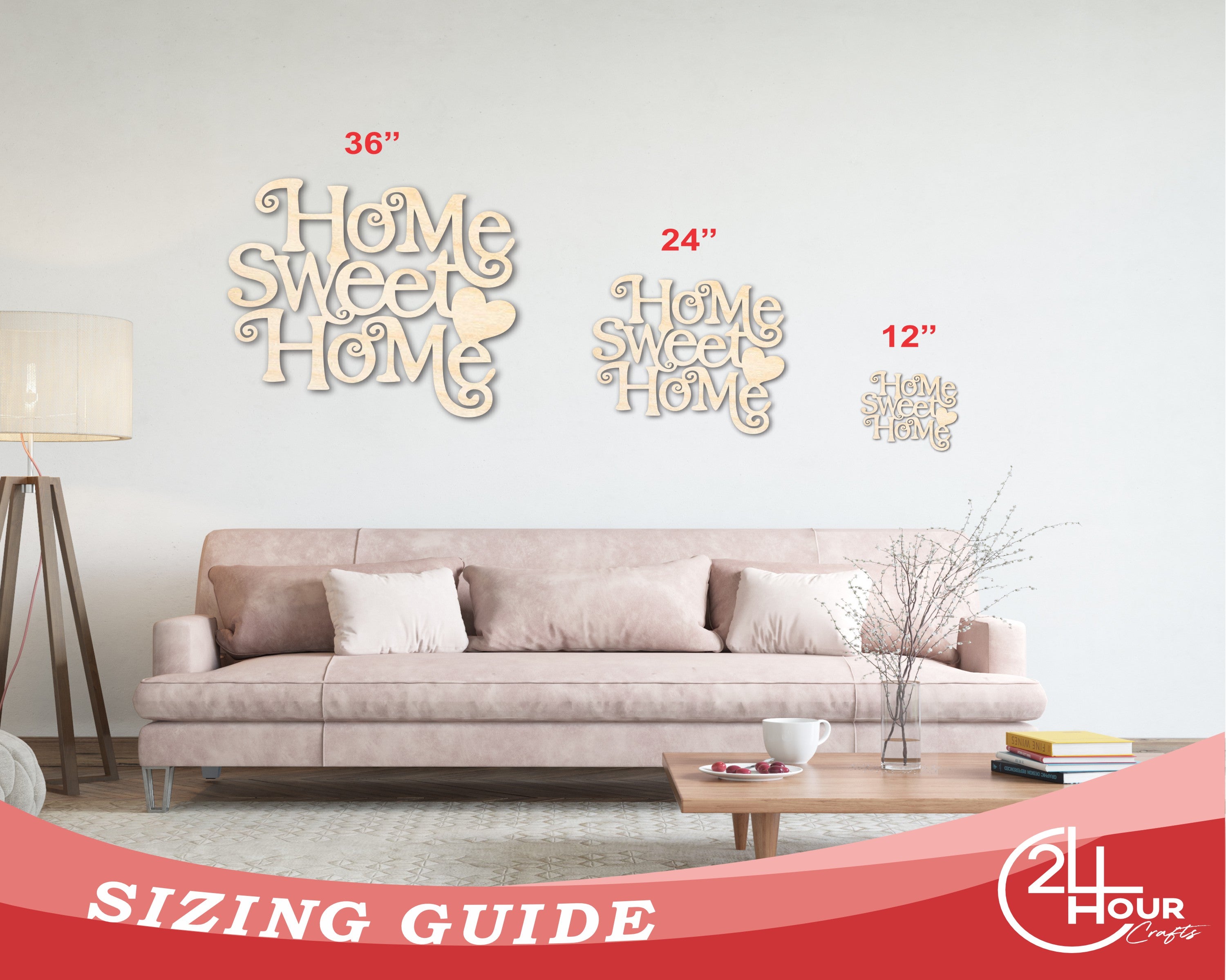 Unfinished Sanded Baltic Birch Wood 'Home Sweet Home' Shape - Up to 36 Inches