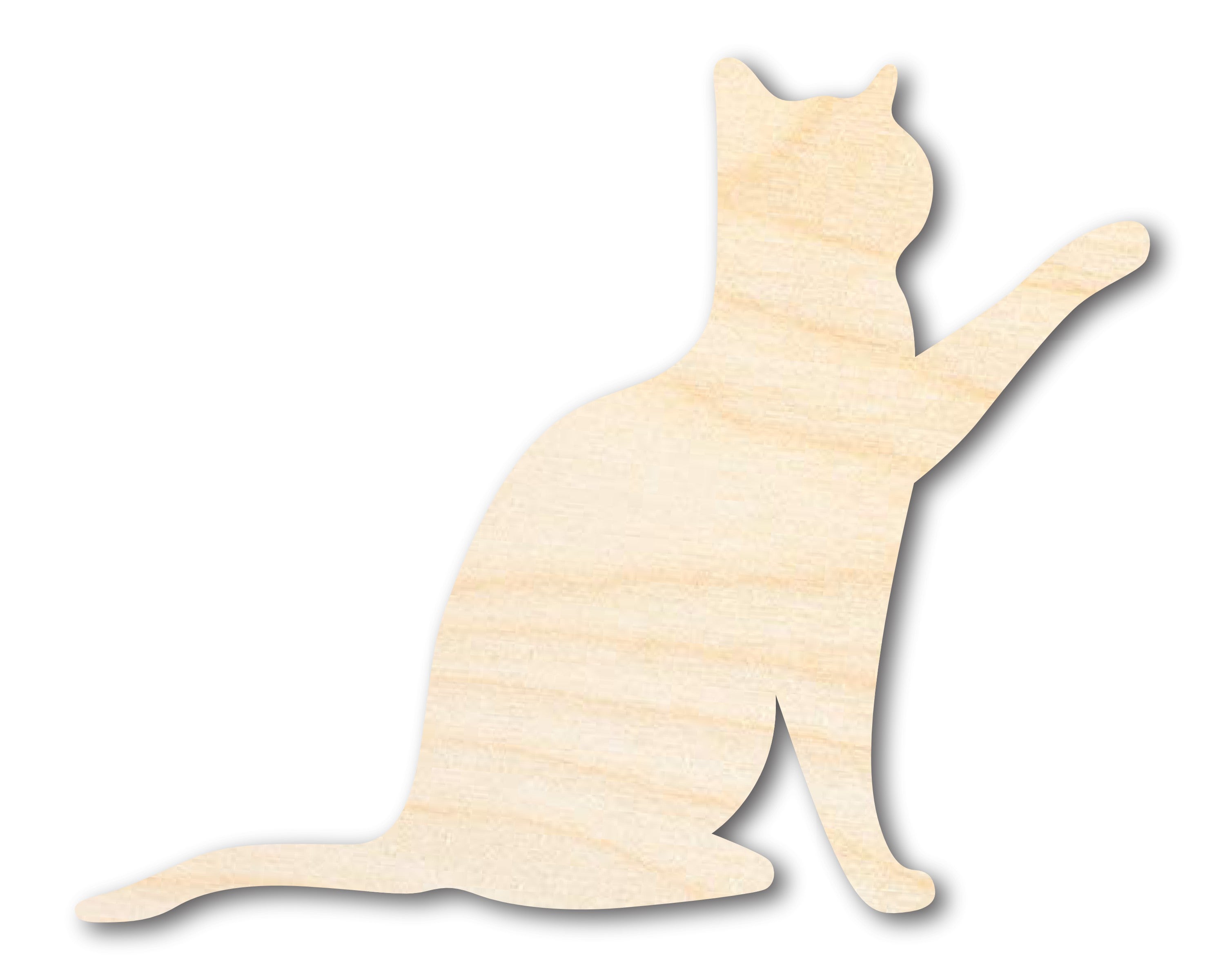 DIY Unfinished Baltic Birch Pawing Cat Shape Craft Cutout up to 46