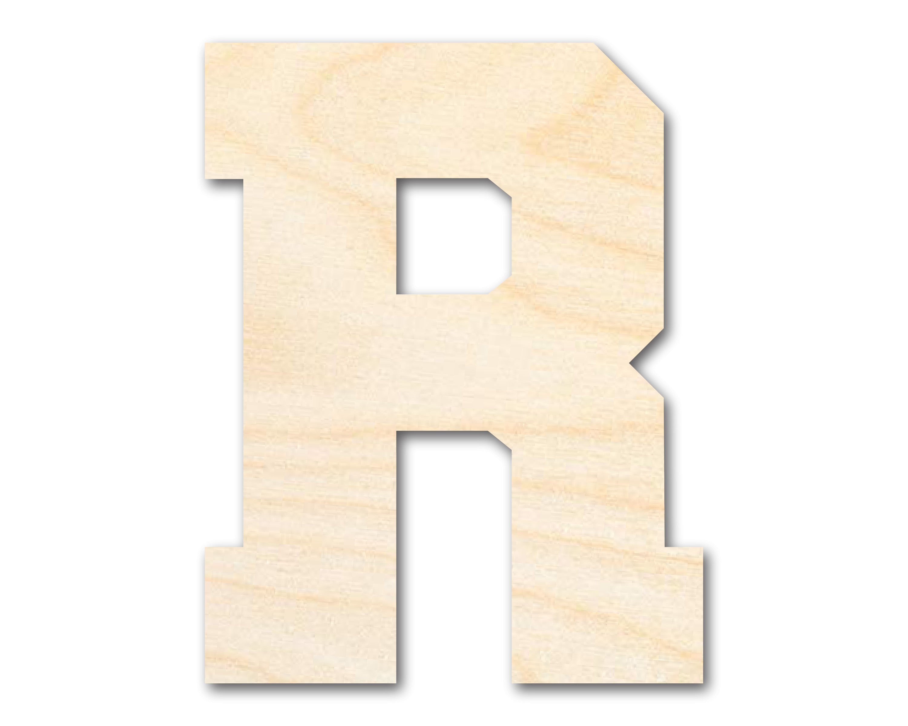 Unfinished Wood DIY Craft Cutout - Varsity Team Font in R Shape, Up to 46 Inches for Multiple DIY Projects