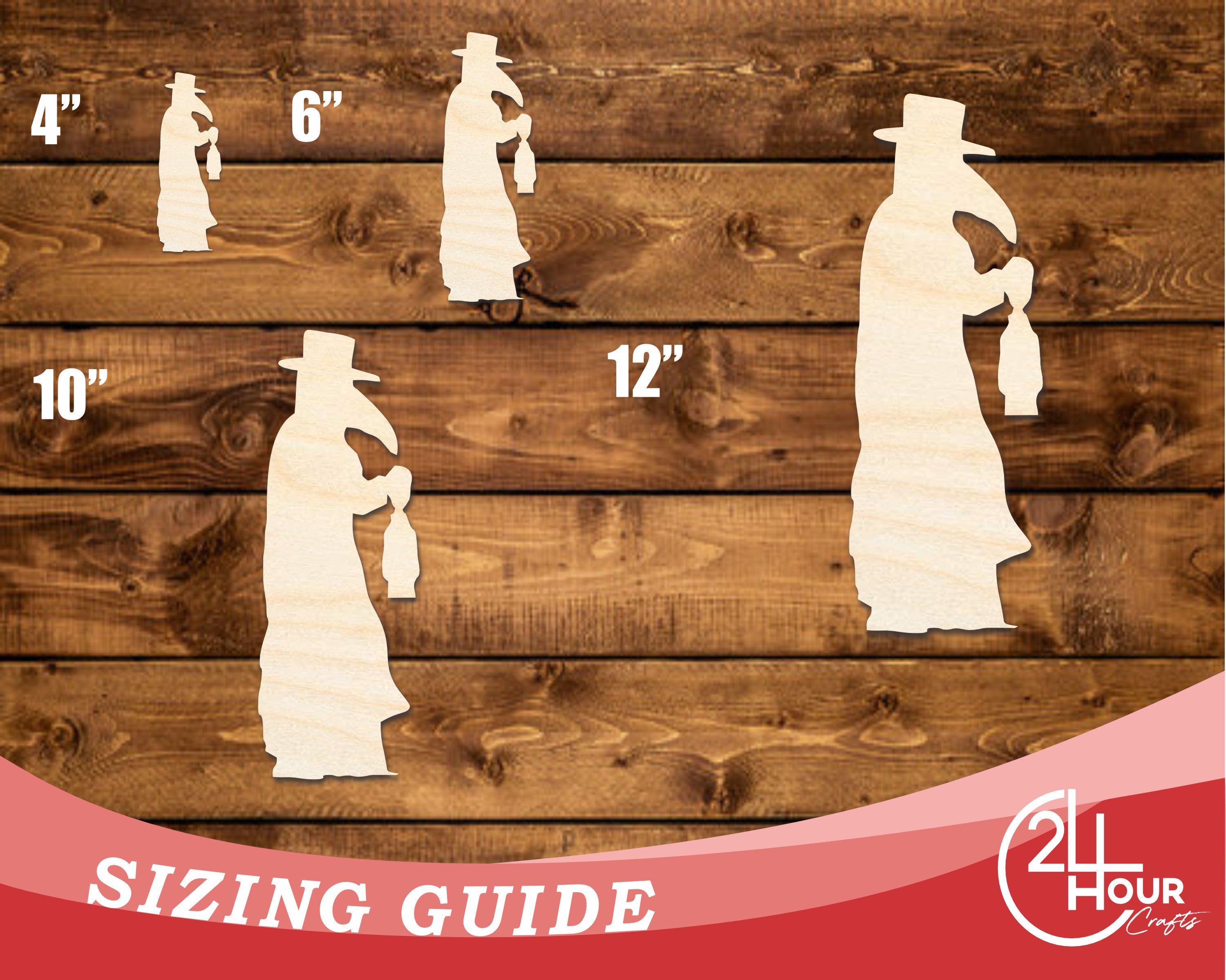 DIY Unfinished Baltic Birch Plague Doctor Cutout with Lantern Shape, up to 46"
