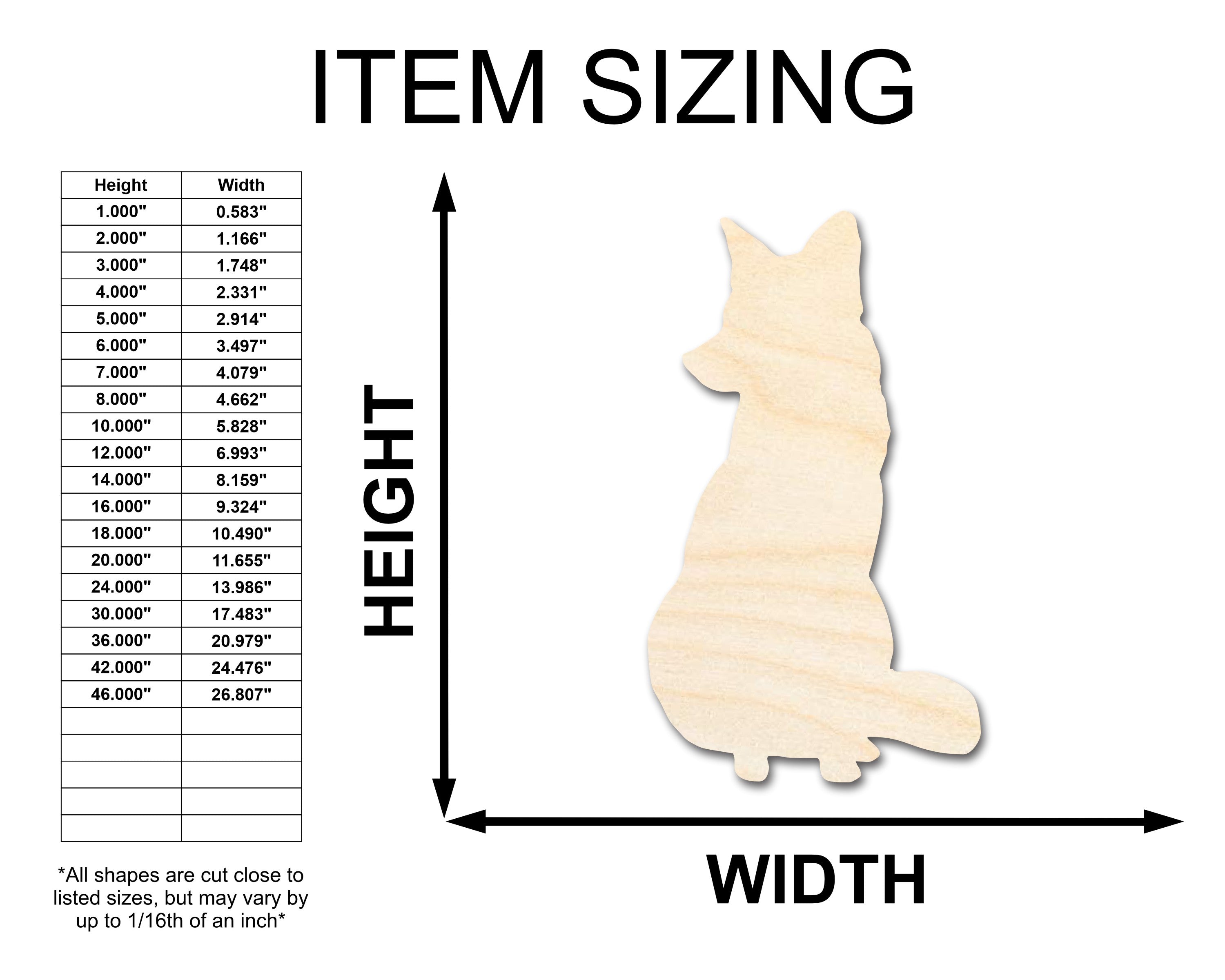 DIY Unfinished Wood Sitting Fox Shape, Sizes up to 36 Inches