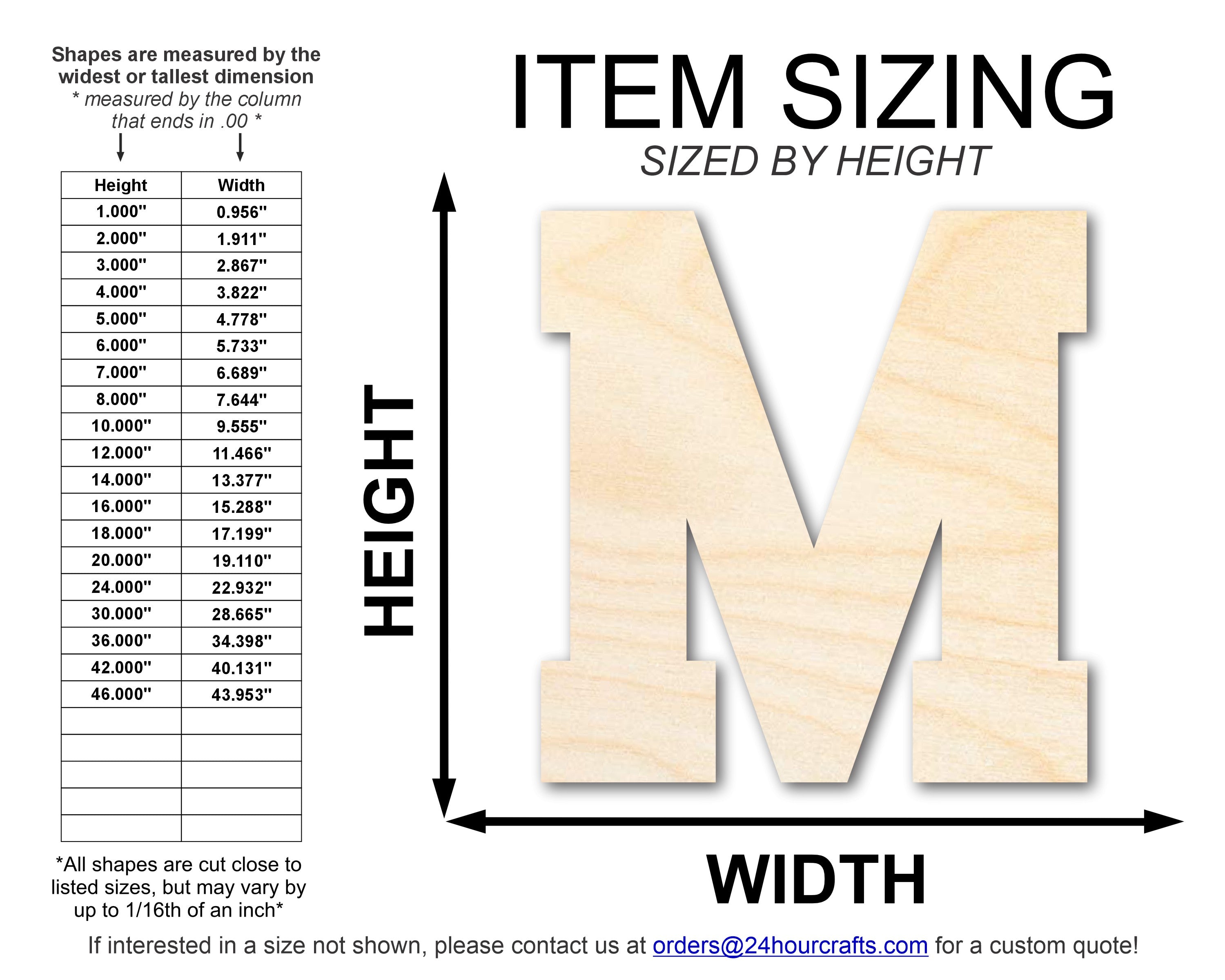 DIY Unfinished Baltic Birch Varsity Team Font - M Shape up to 46 Inches