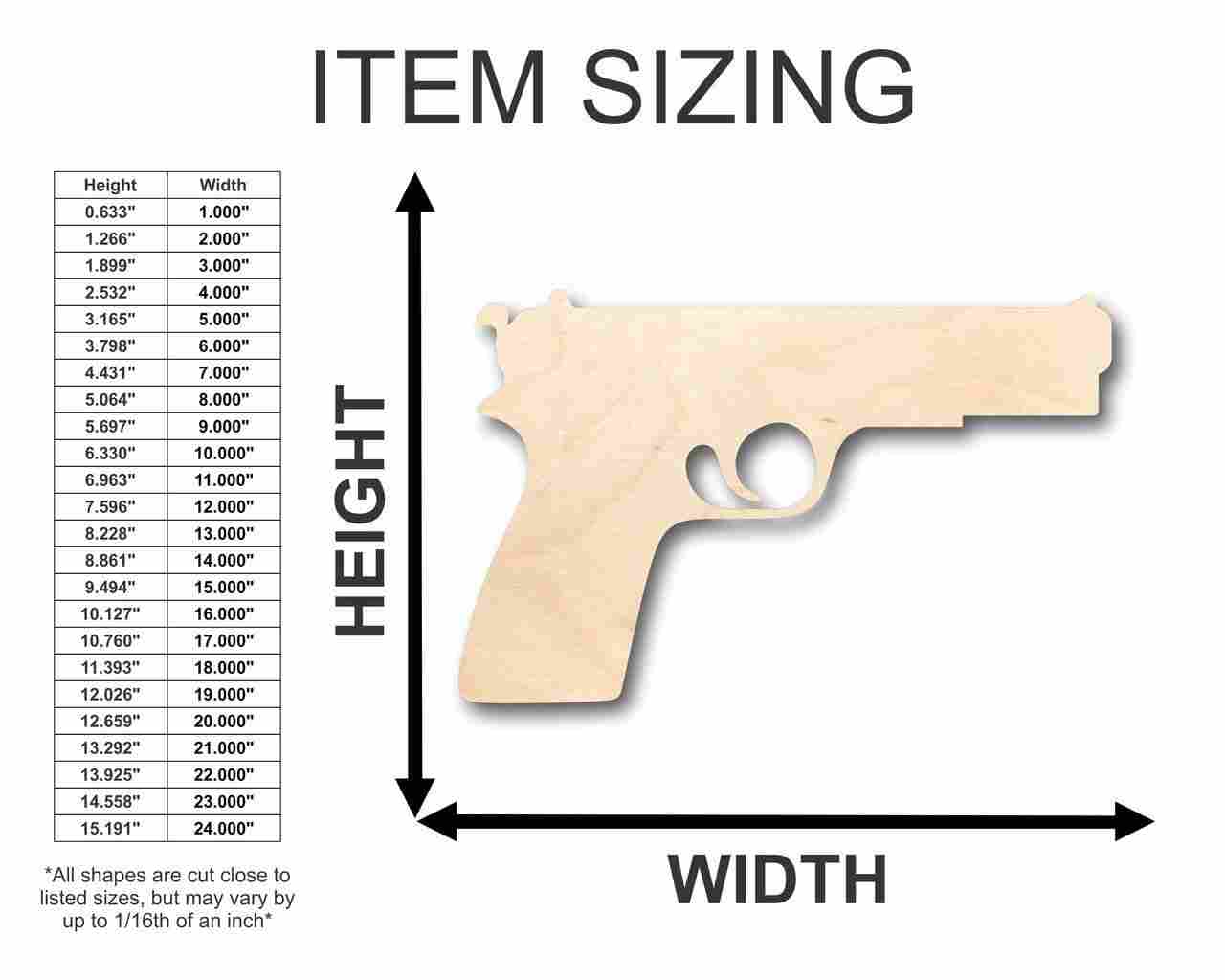 DIY Unfinished Wood Pistol Shape for Police & Military Crafts (Up to 46)