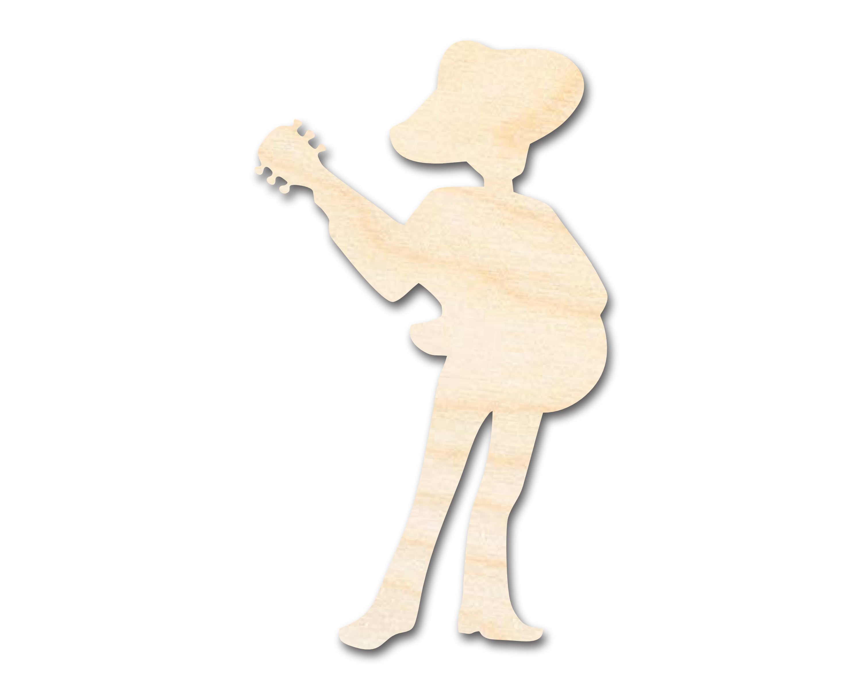 Unfinished Baltic Birch Wood Mariachi Guitar Player Shape Craft Item - Sizes up to 46 Inches