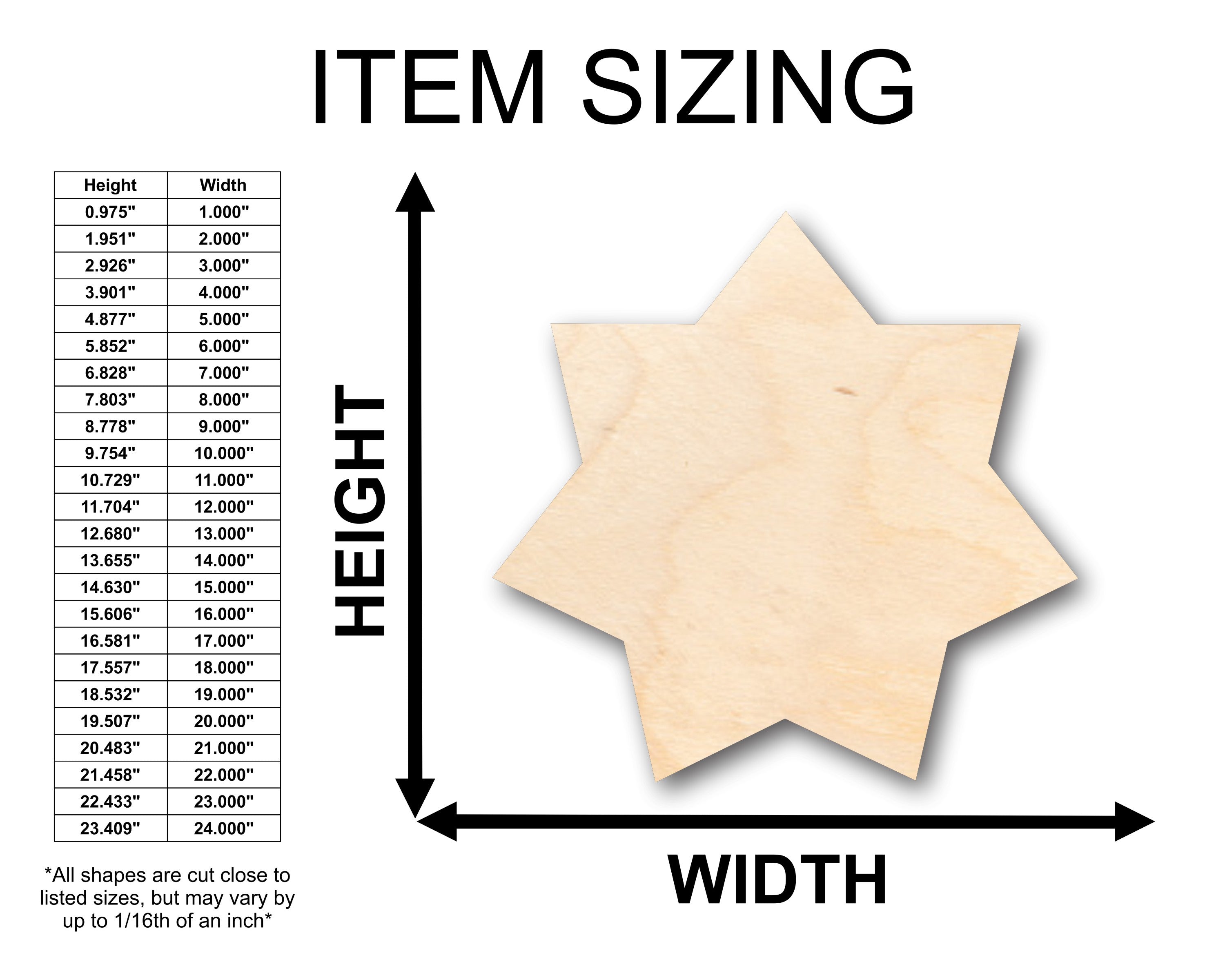 DIY 7-Point Unfinished Wood Star Flower Shape, Up to 46 Sizes