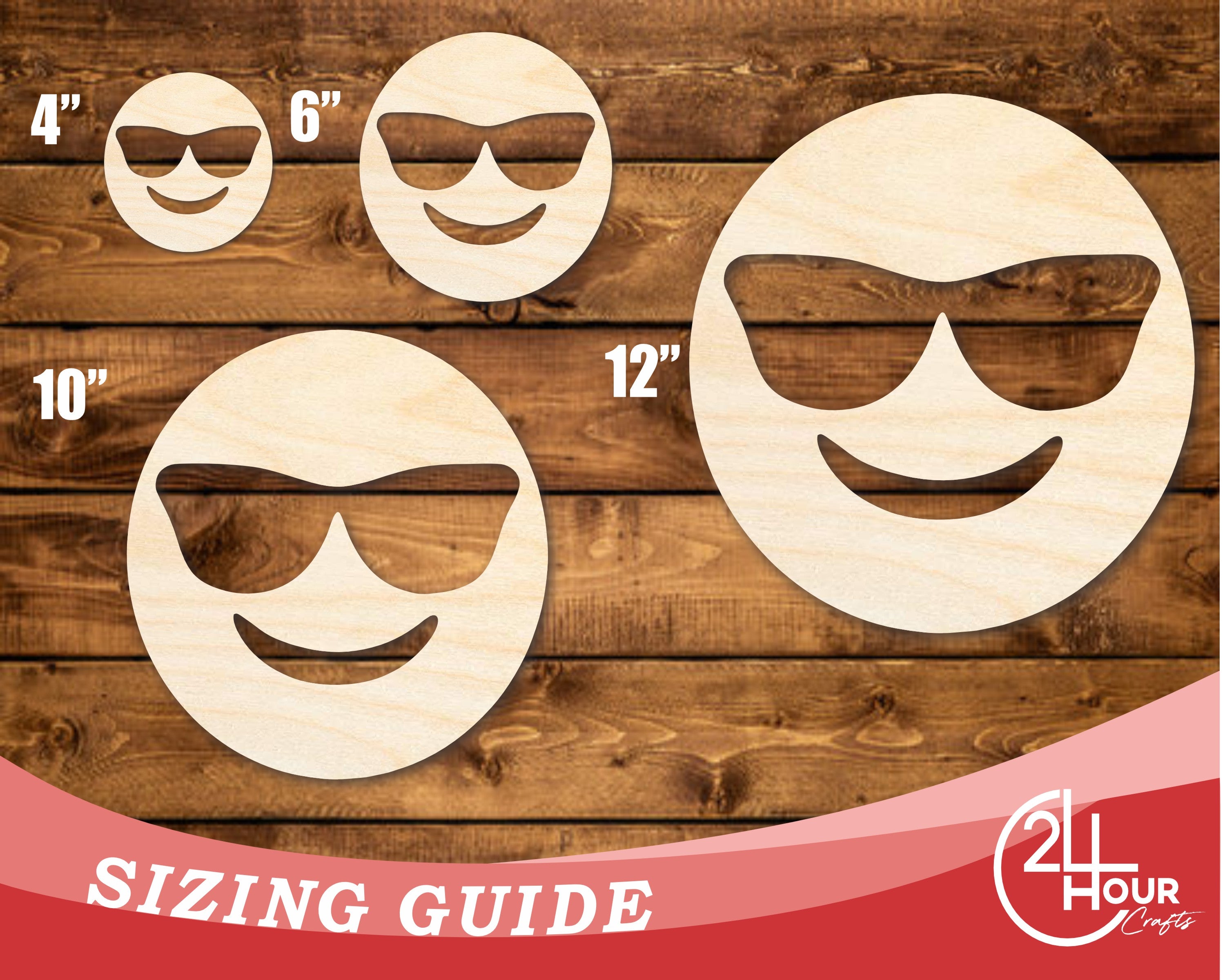DIY Unfinished Baltic Birch Sunglass Face Shape Cutouts - Up to 46 Sizes