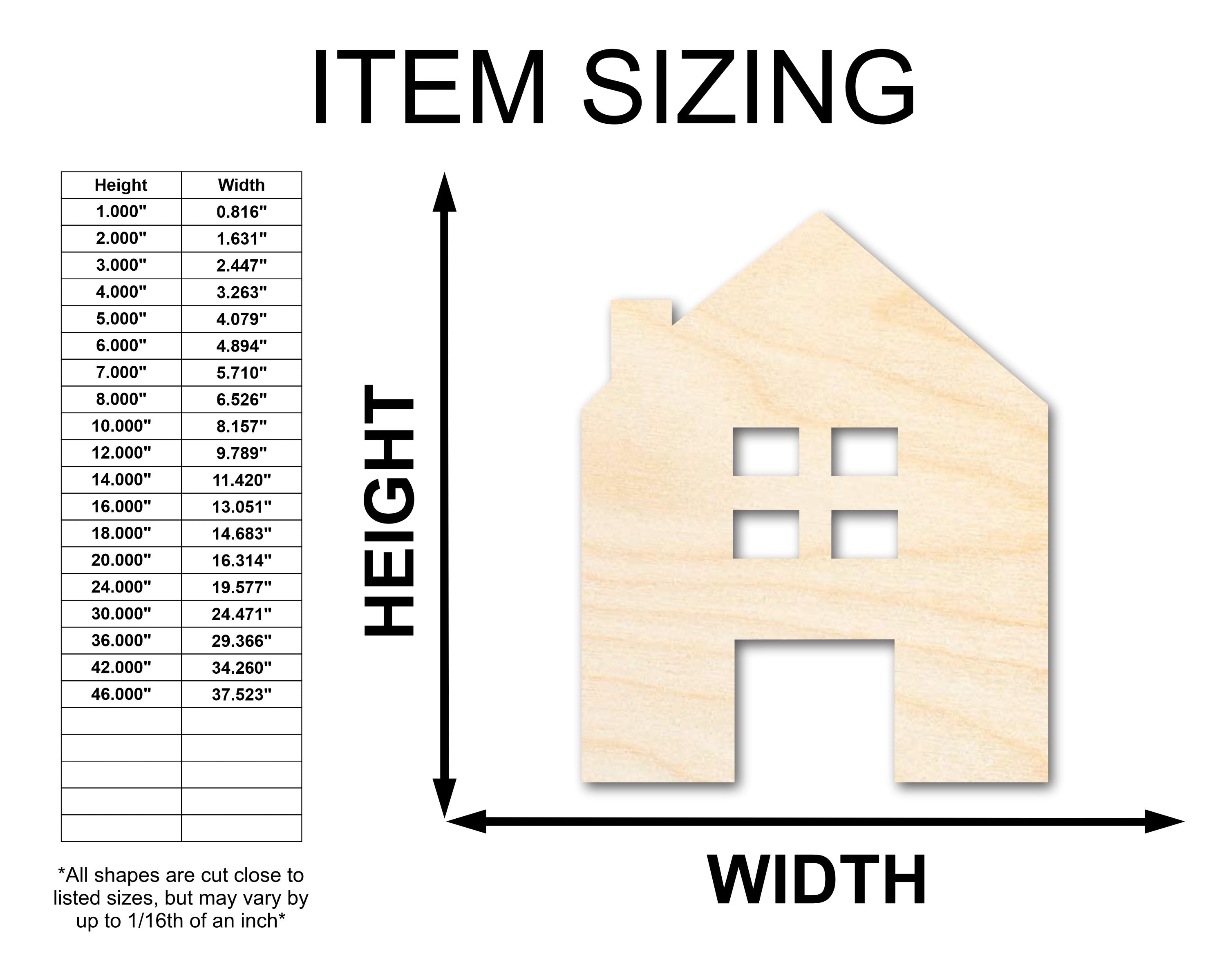Up to 46 - Unfinished Sanded Wood House Silhouette for Crafts