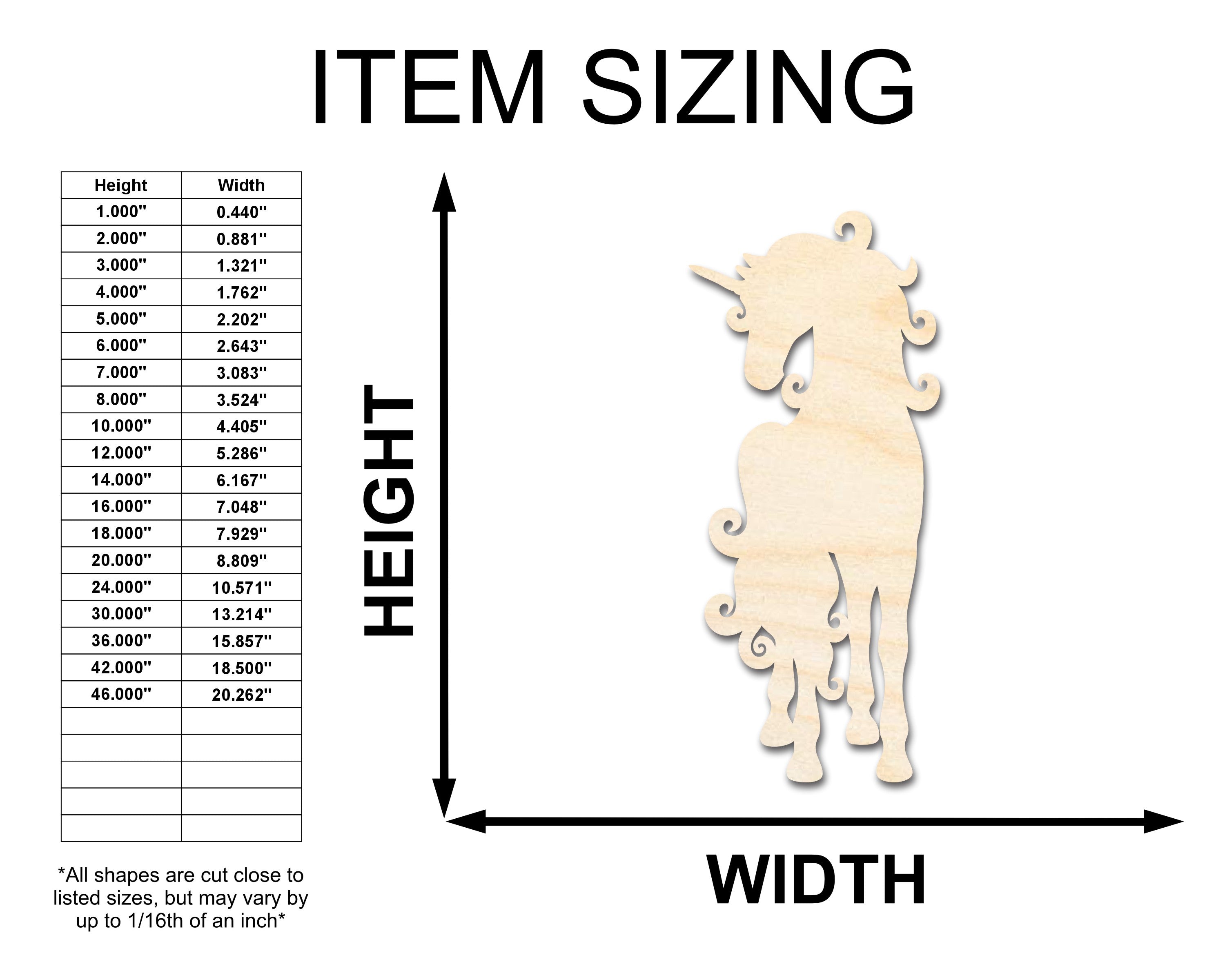 Unfinished DIY Mythical Craft Cutout of Swirly Unicorn Silhouette with up to 46 DIY Options