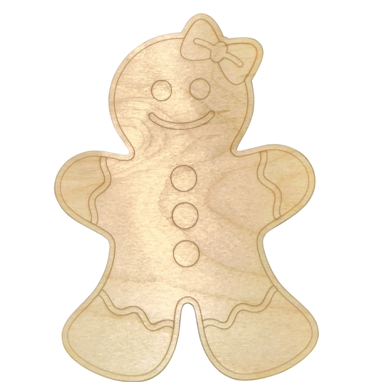 Unfinished Wood Craft Item - Etched Girl Gingerbread Shape for Paint By Line Crafts with up to 30 DIY Options