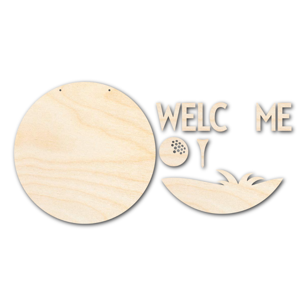 Unfinished 1/4 - Inch Thick Wood Golf Themed Welcome Door Sign Kit