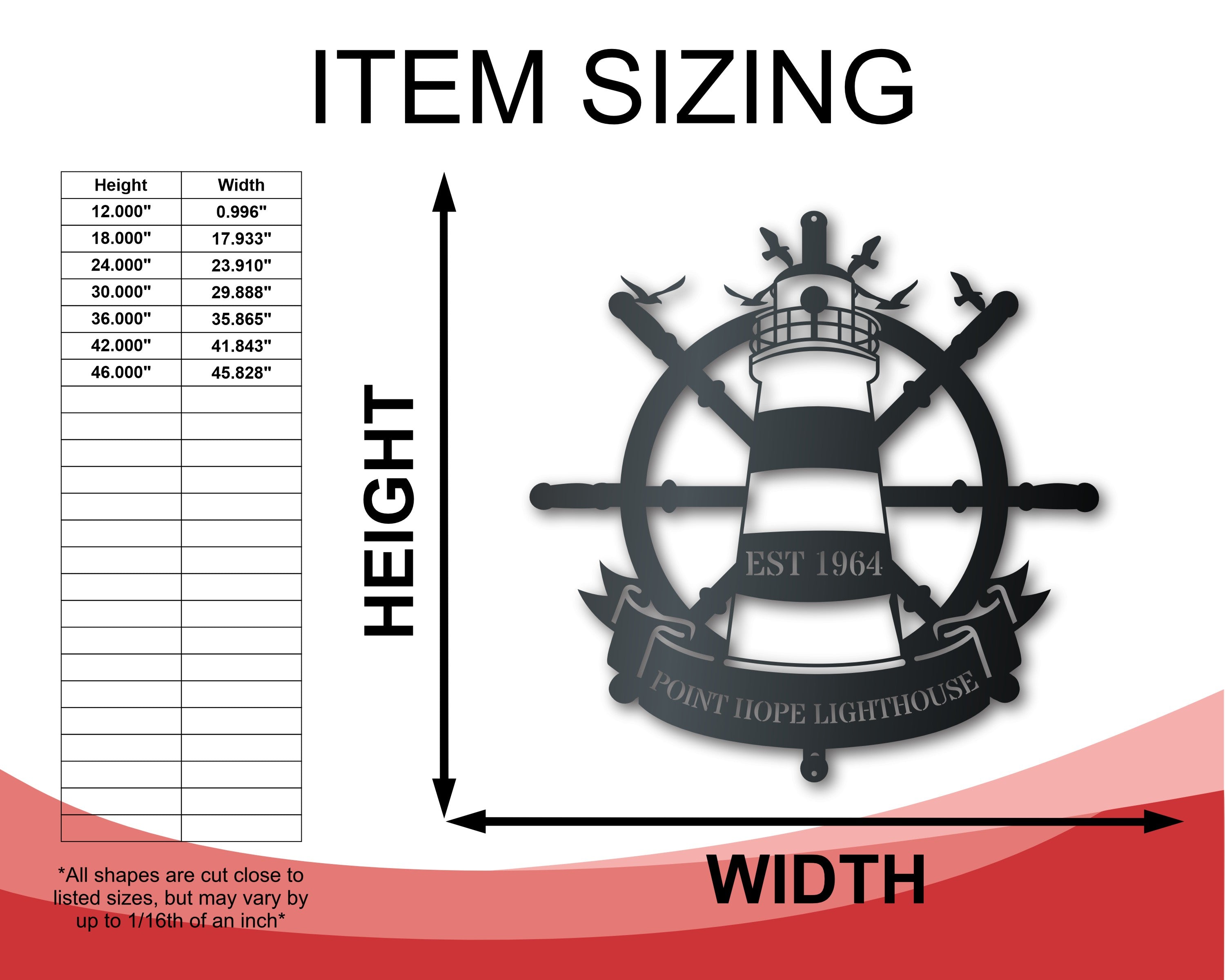 Customizable Metal Lighthouse Wall Sign for Indoor and Outdoor Nautical Decor | Sizes Up to 46 Inches | More Than 20 Color Choices