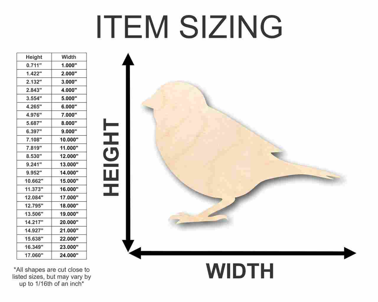 DIY Unfinished Baltic Birch Wood Sparrow Shapes up to 24 Inches