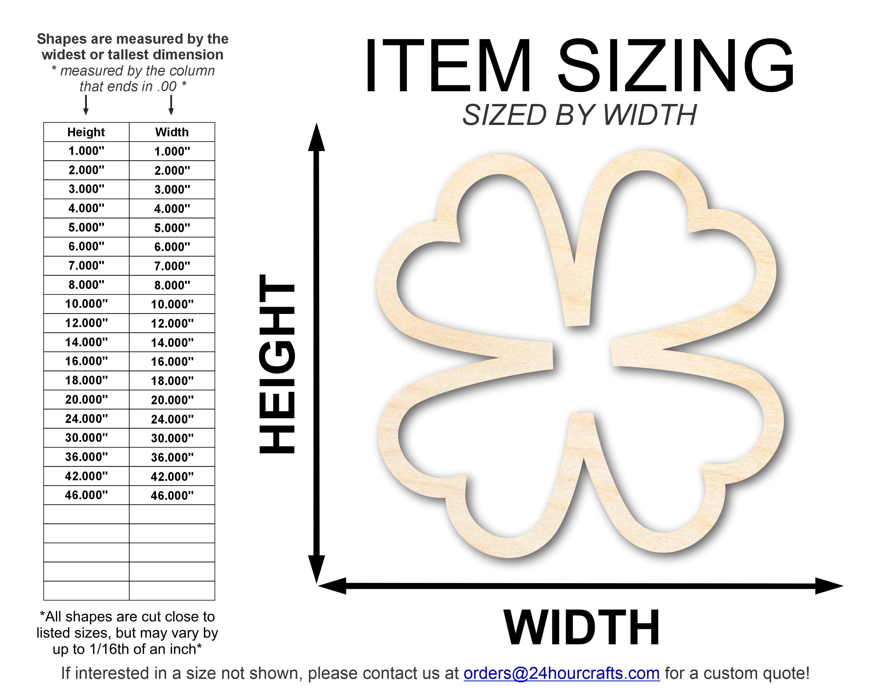Unfinished Baltic Birch Wood Four Leaf Clover Outline Shape for DIY Crafts, Available in Sizes Up to 46 Inches