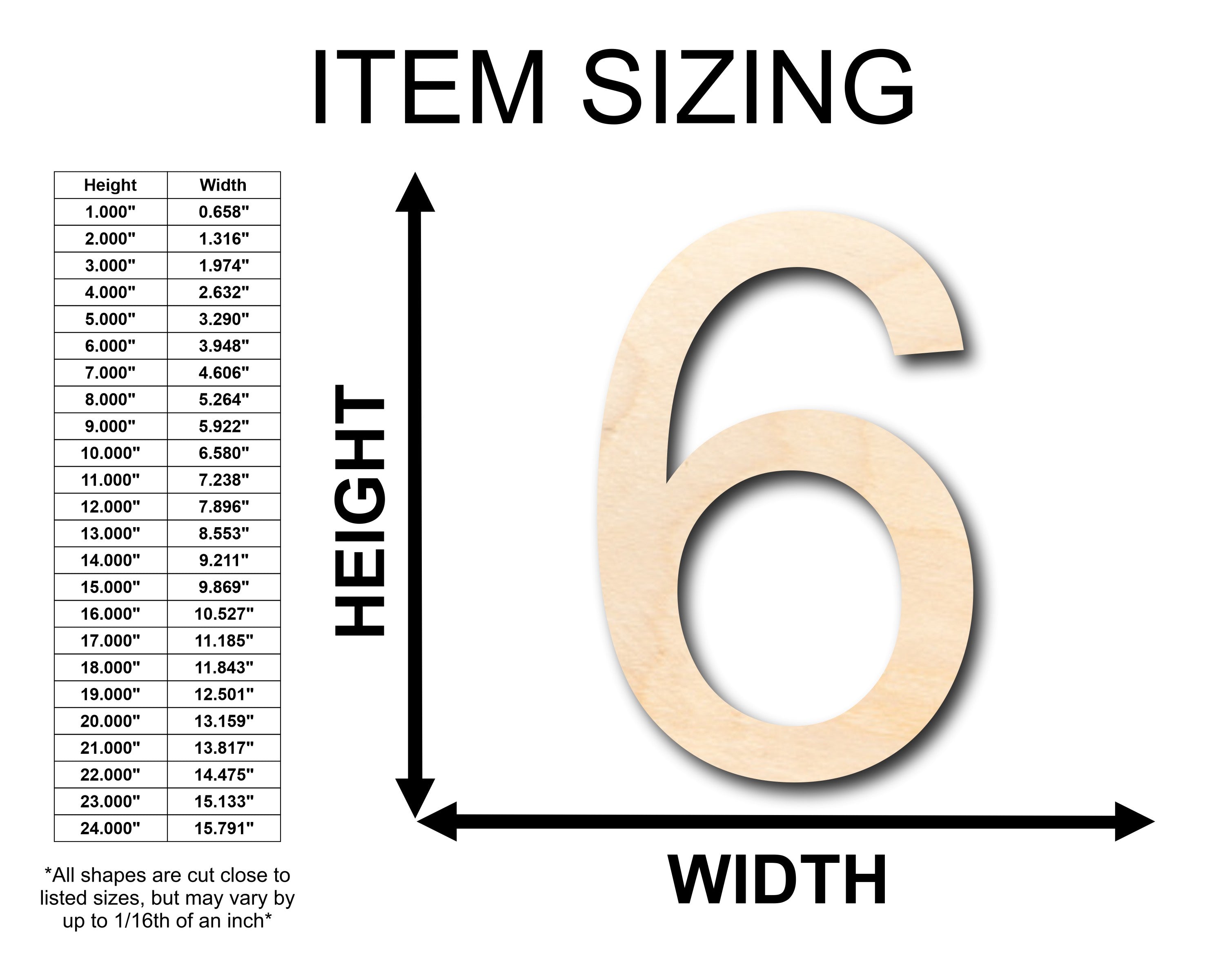 DIY Unfinished Wood Arial Number 6 Shape for Crafts up to 46