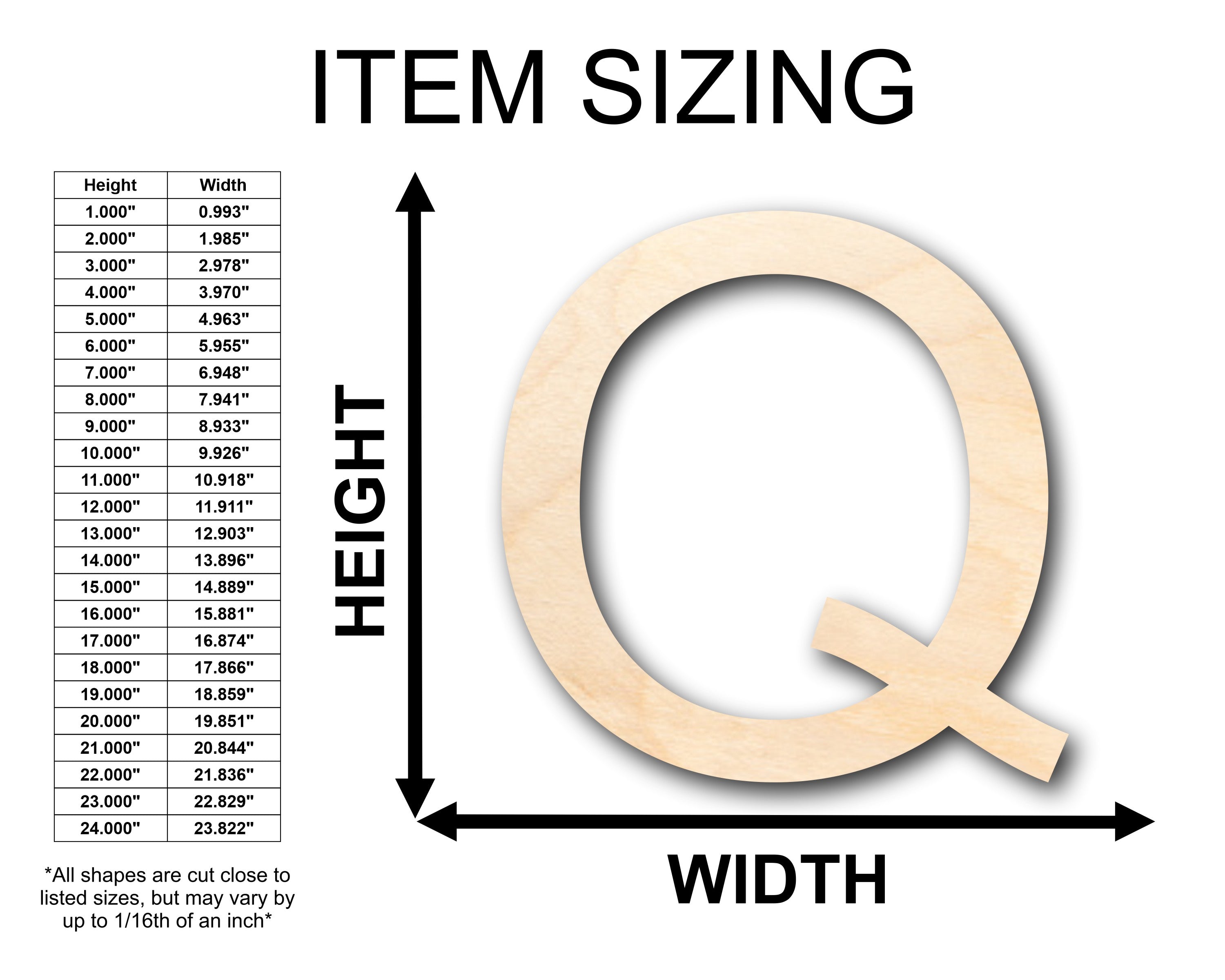 DIY Unfinished Wood Arial Letter Q Shape, Up to 46 for Crafts