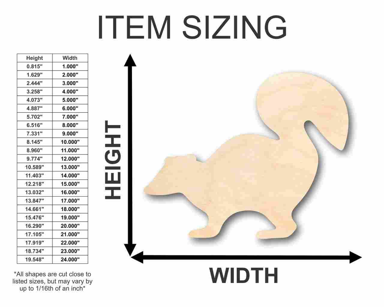 Unfinished Wood Skunk Shape - Ideal for Animal - Themed DIY Crafts, Available in Various Sizes up to 46 for Creative Projects