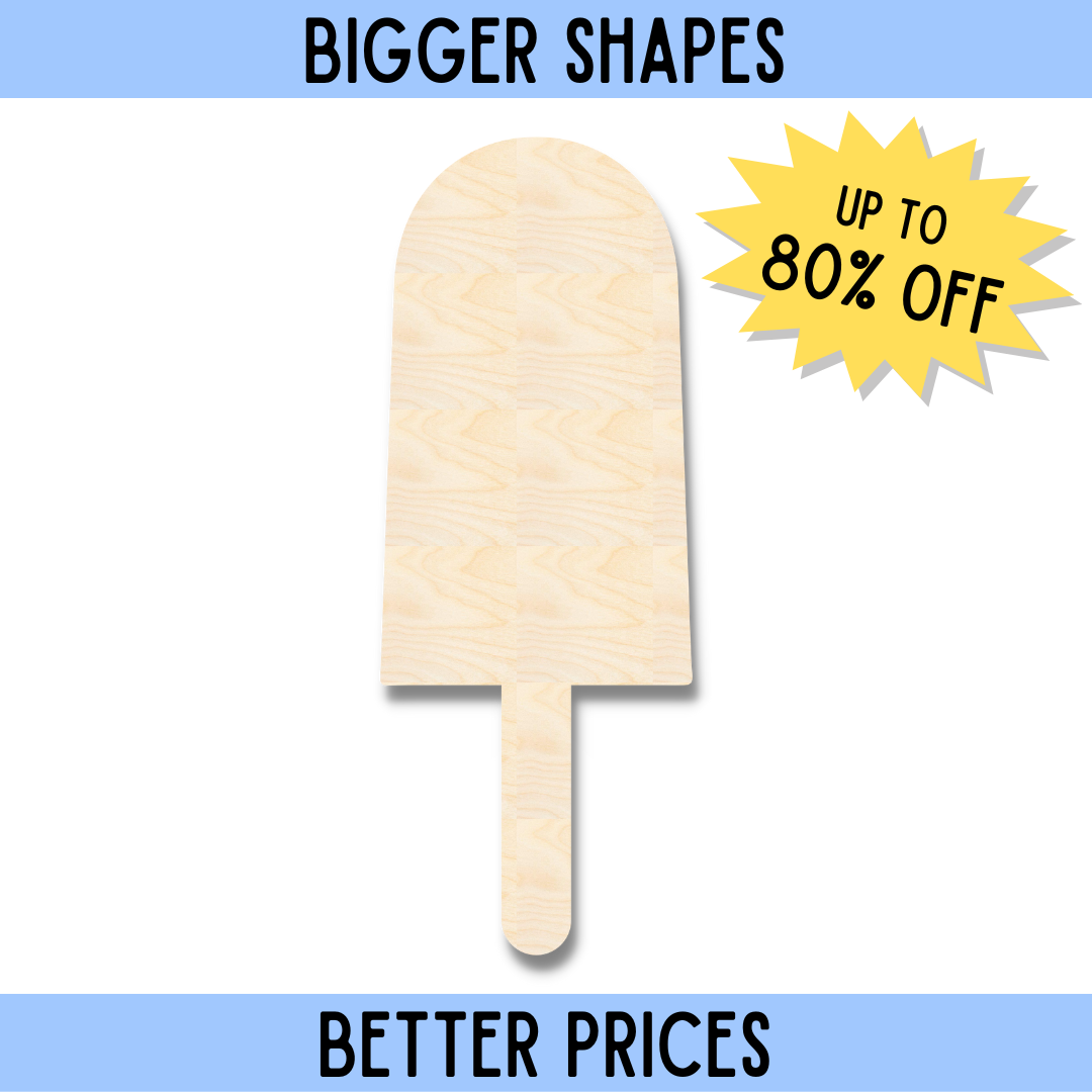 High - Quality Unfinished Wood Summer Popsicle - Shaped DIY Craft Cutout in the Bigger Better Collection