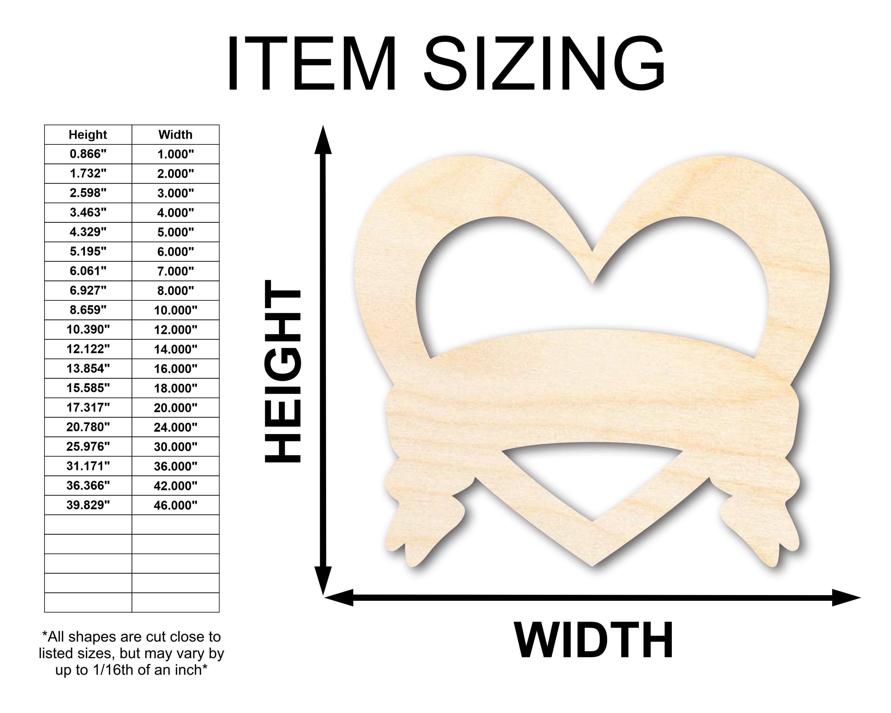 Unfinished Baltic Birch Wood Bannered Heart Shape Craft Item with Sizes up to 46 Inches
