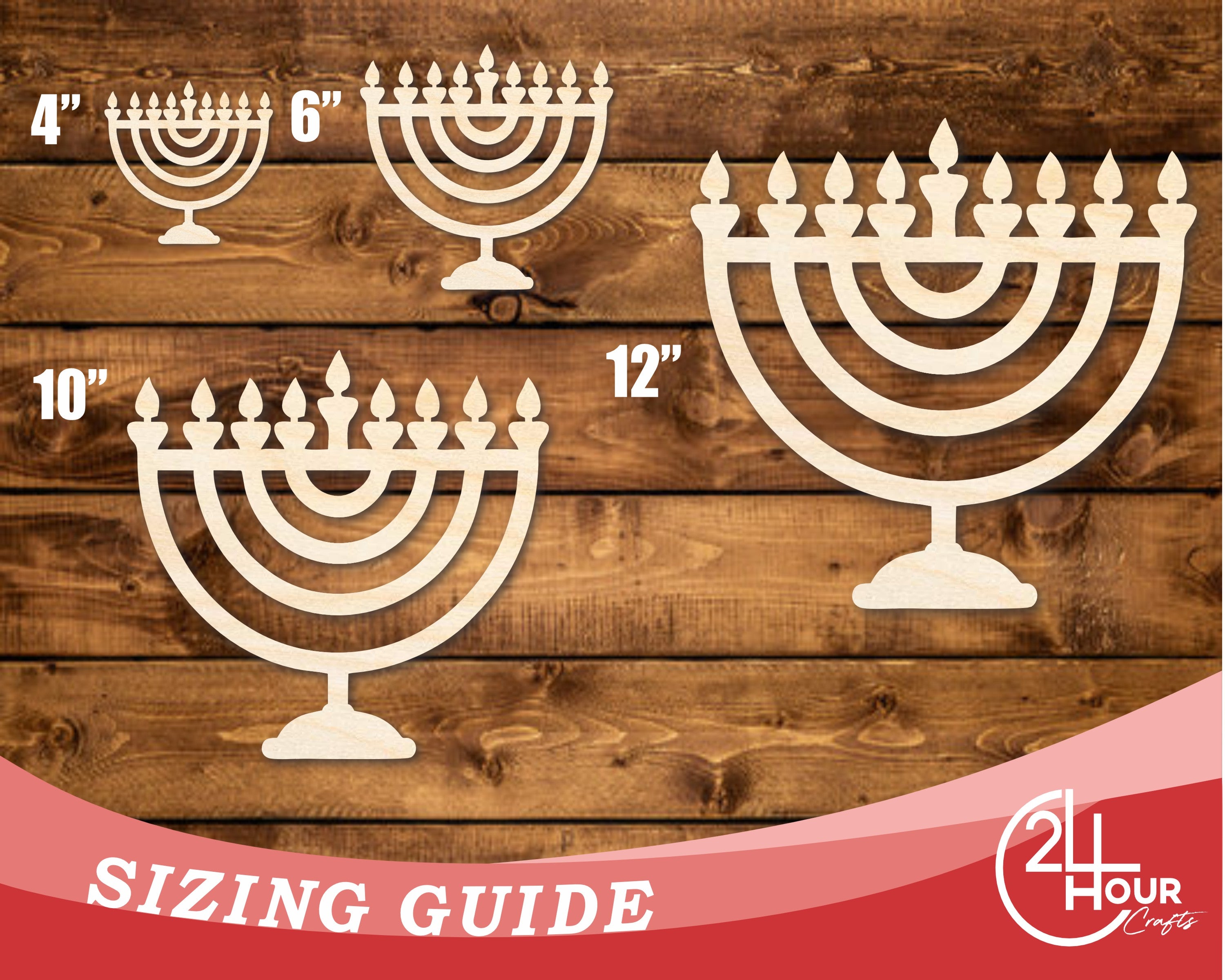 DIY Unfinished Wood Hanukkiah Shape Craft Cutout with Up to 46 DIY Options