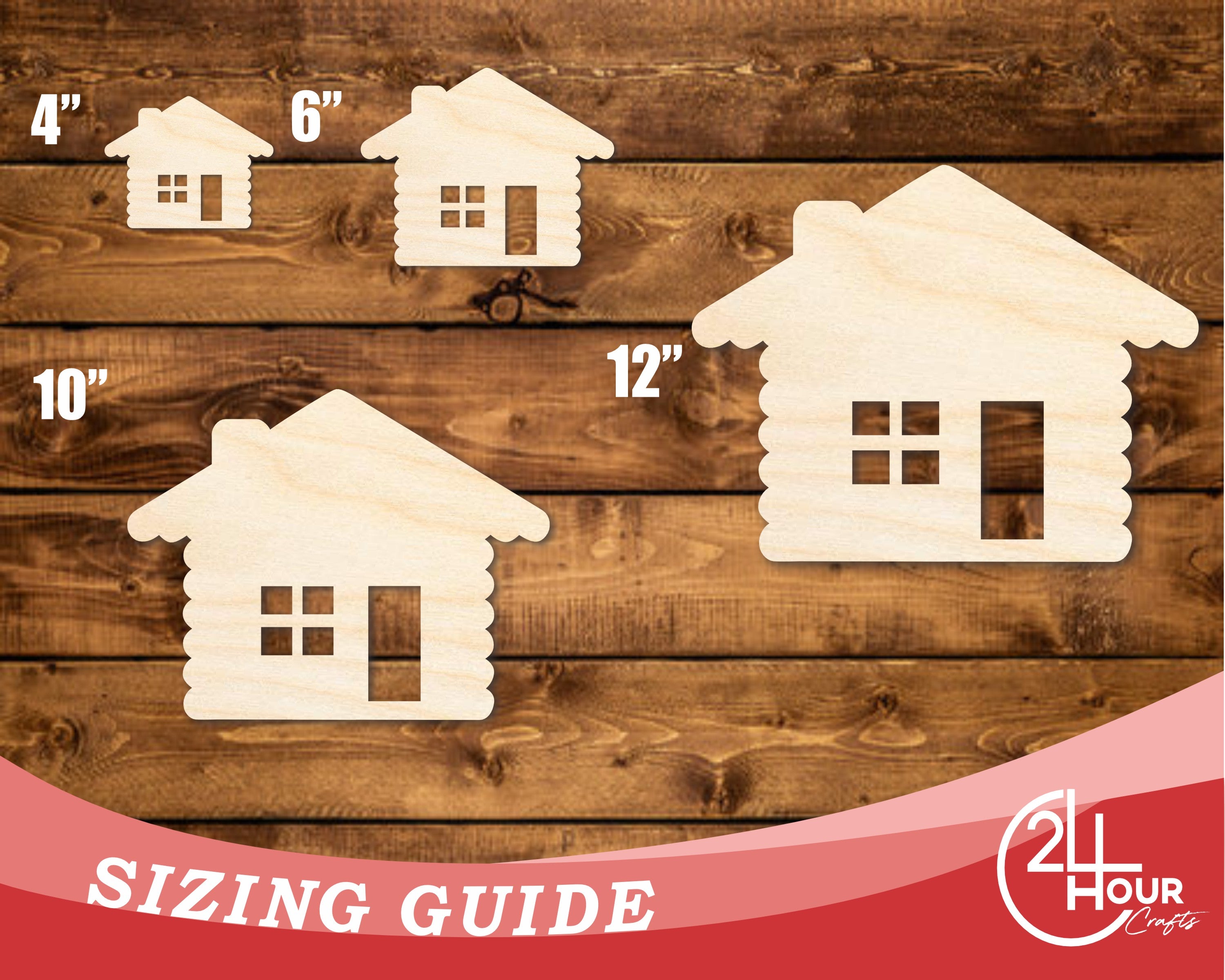 Unfinished DIY Craft Cutout in Wood Log Cabin Shape, Available for up to 46 Do - It - Yourself Projects