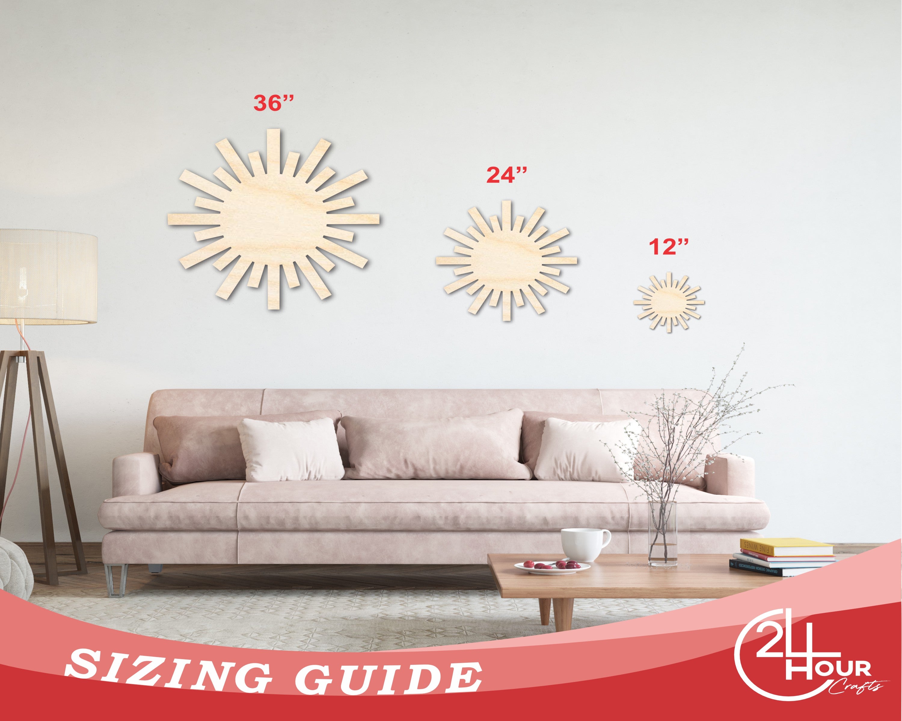 DIY Unfinished Baltic Birch Wood Sun Shape Craft Cutouts up to 46 Inches