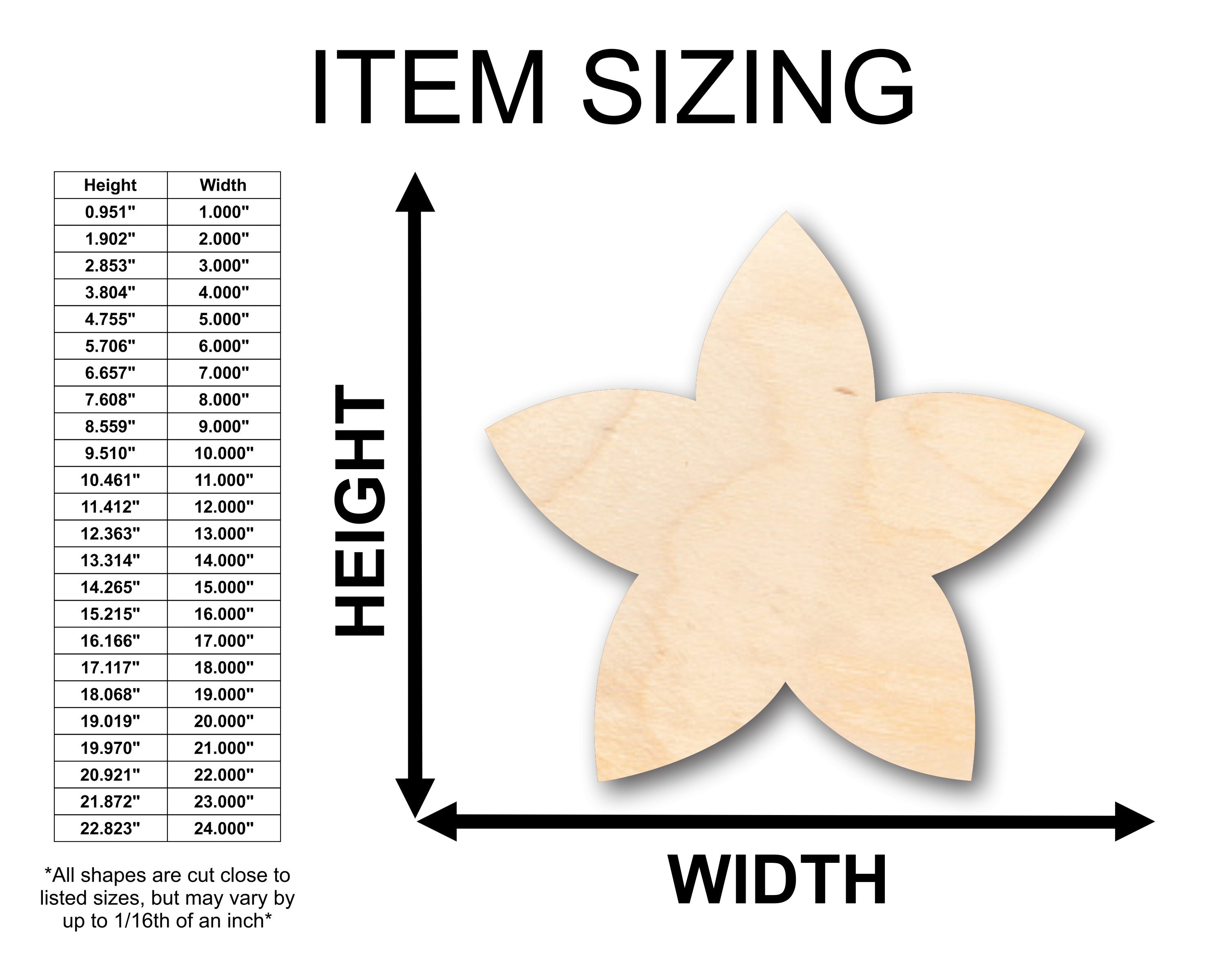 DIY Unfinished Wood Plumeria Flower Petals in Various Sizes up to 46