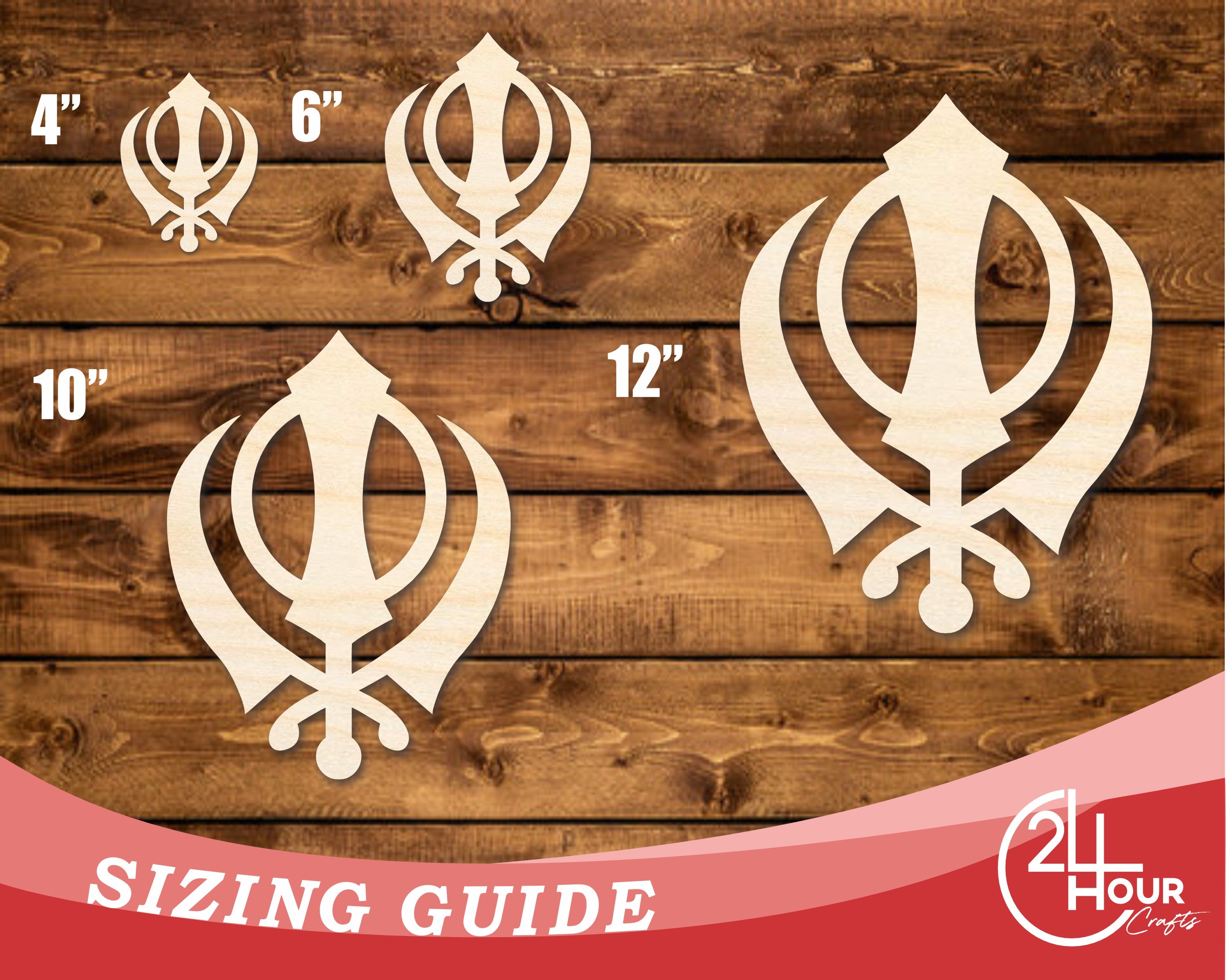 DIY Unfinished Baltic Birch Wood Khanda Sikhism Symbol Cutout up to 46"