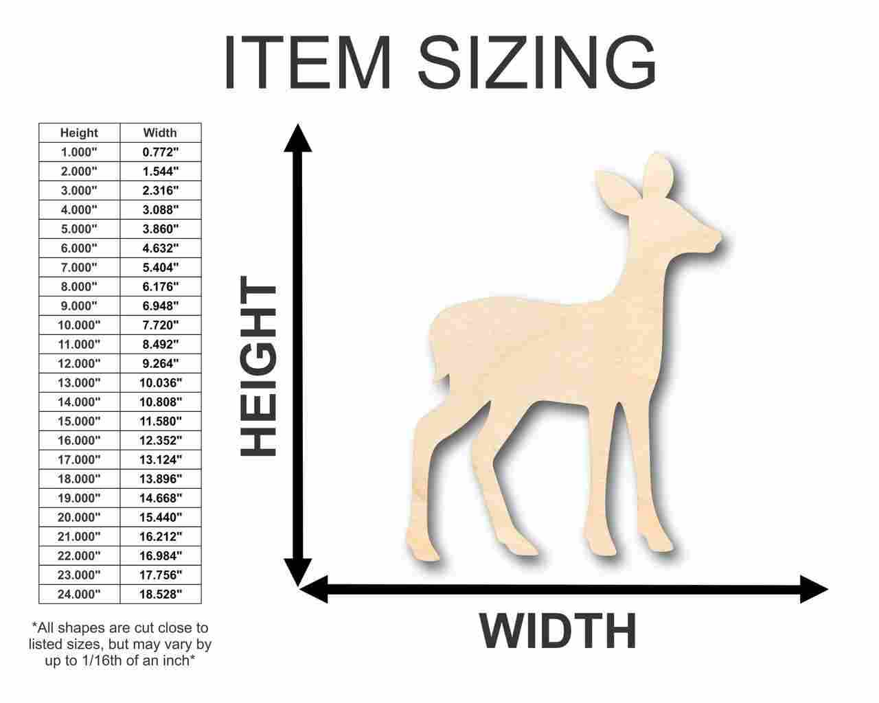 Unfinished DIY Craft Supplies - Wood Fawn Deer Shape for Animal Crafts, Sizes up to 46 Inches
