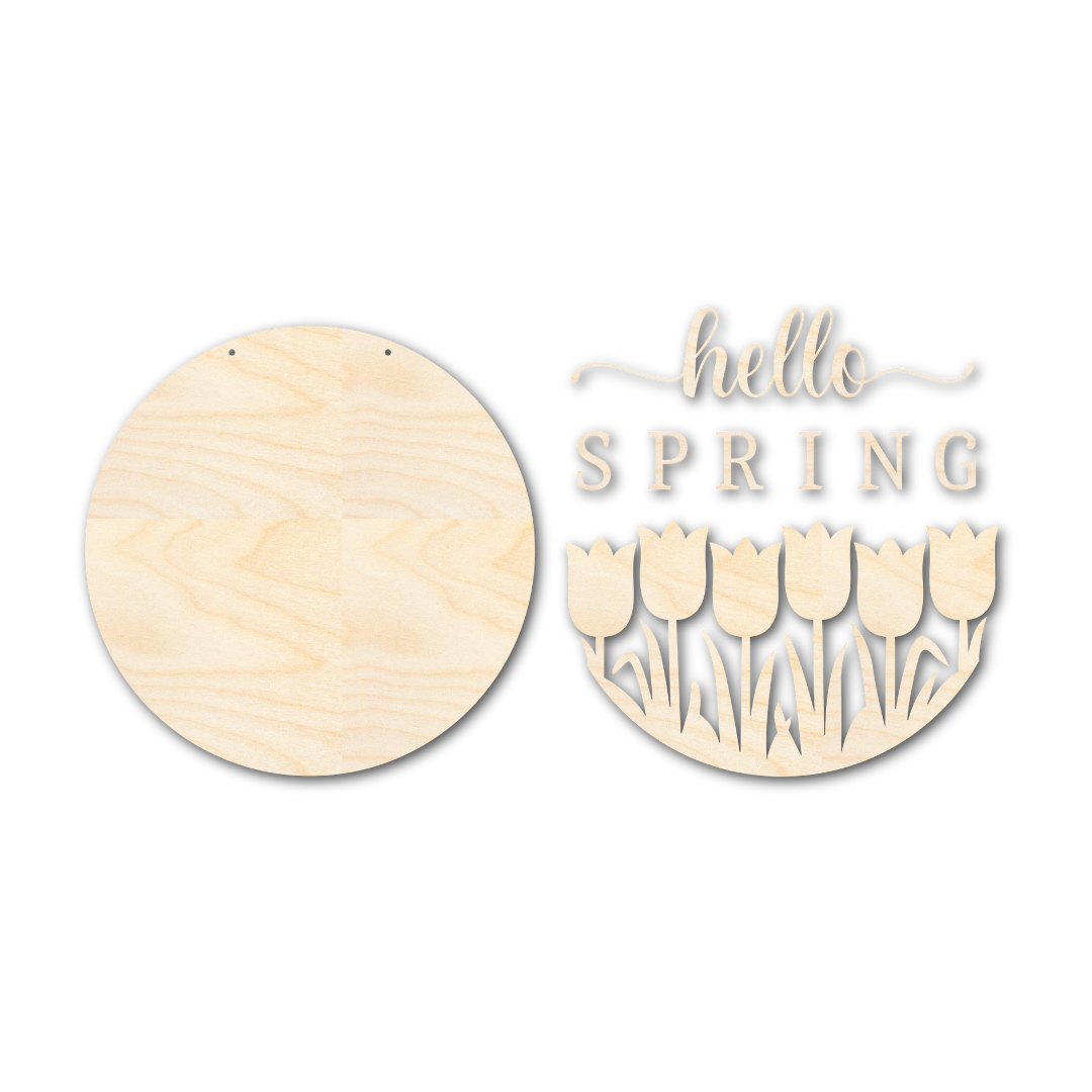 Unfinished Wood Hello Spring Door Sign Craft Kit | 1/4 - Inch Thick Wood Craft Cutouts for Decorating