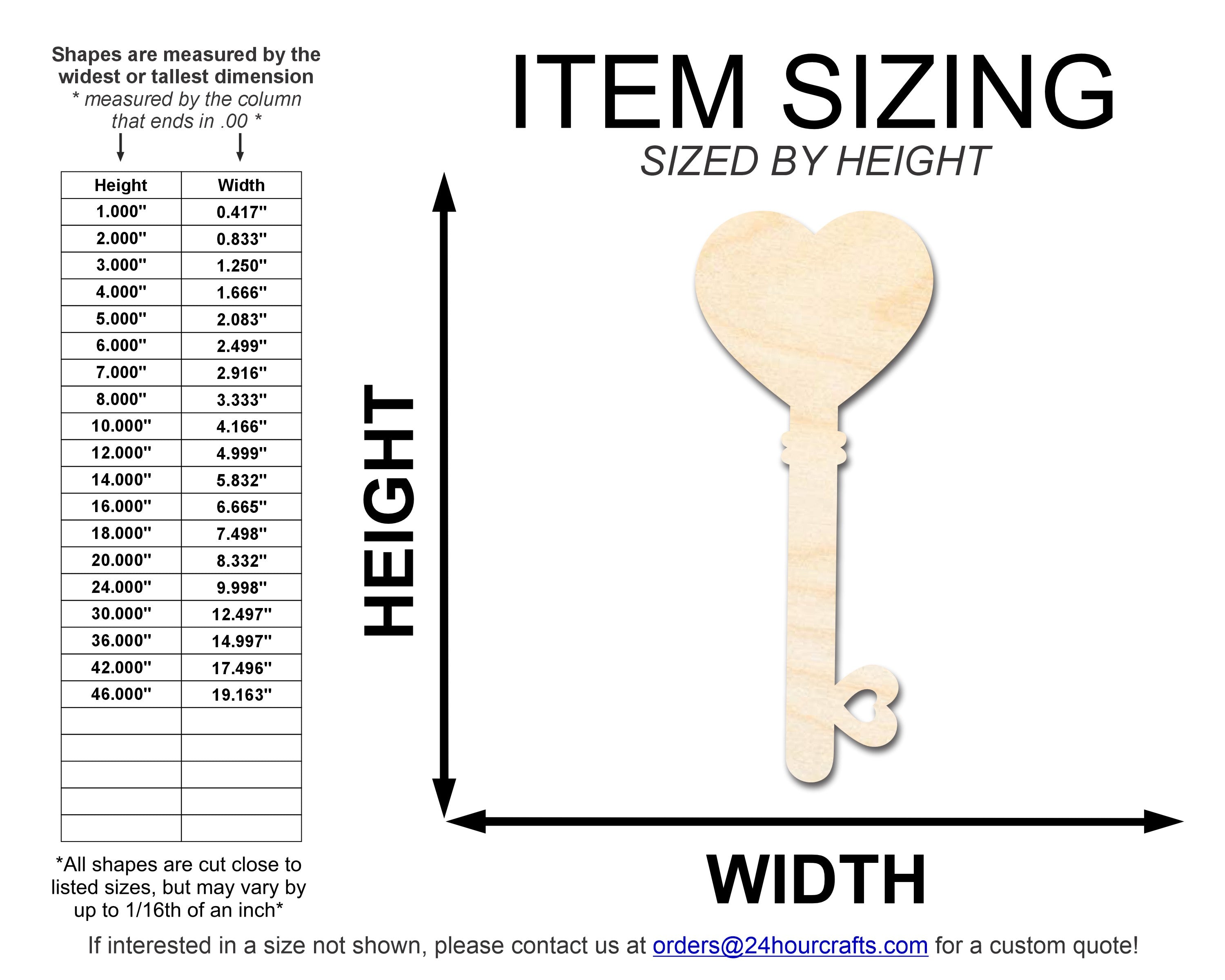 DIY Unfinished Baltic Birch Wood Heart Key Shape Cutouts up to 46 Inches