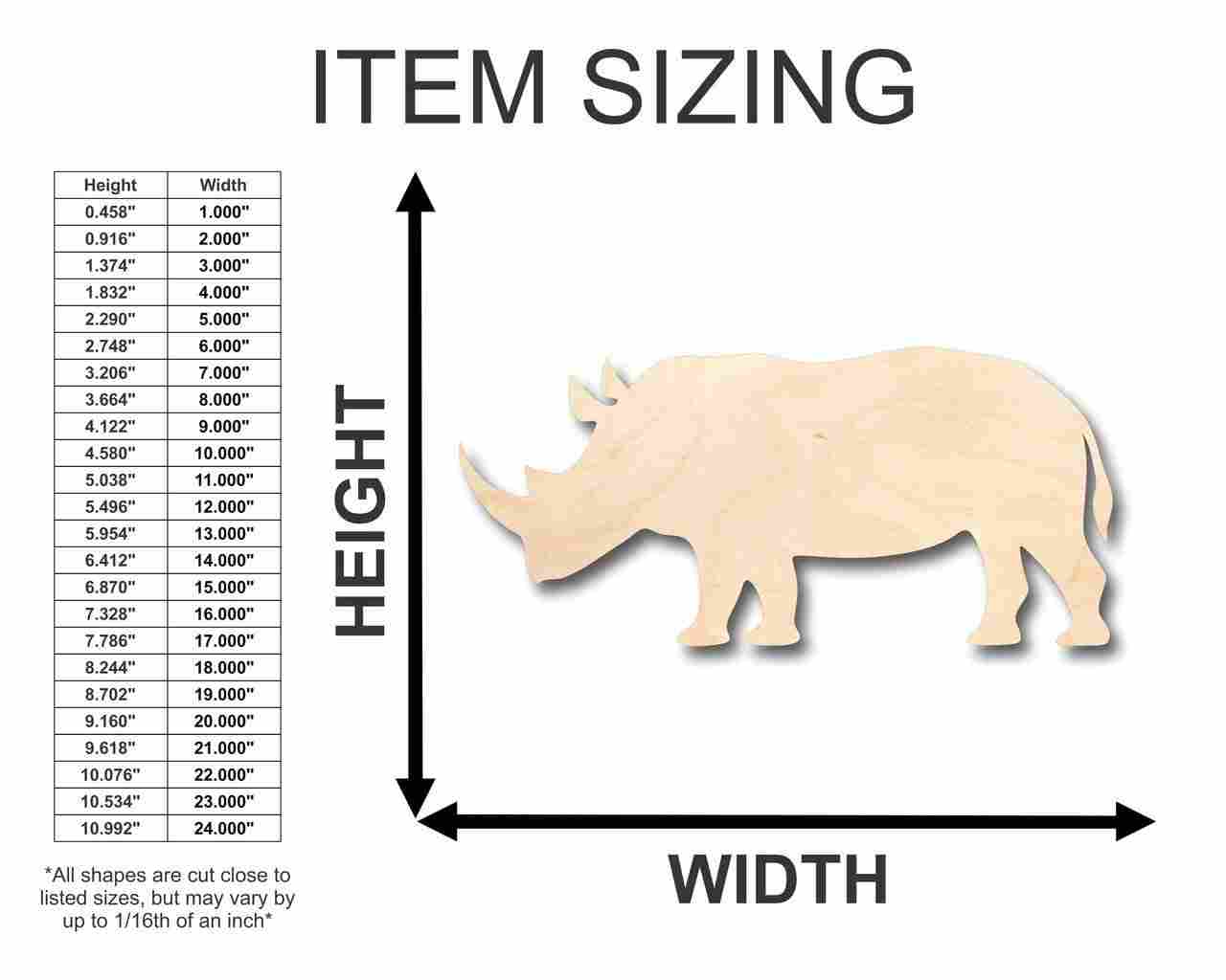Unfinished Wood Craft Supplies - Rhinoceros Shape for Wildlife and Safari - Themed DIY Projects up to 46 Pieces