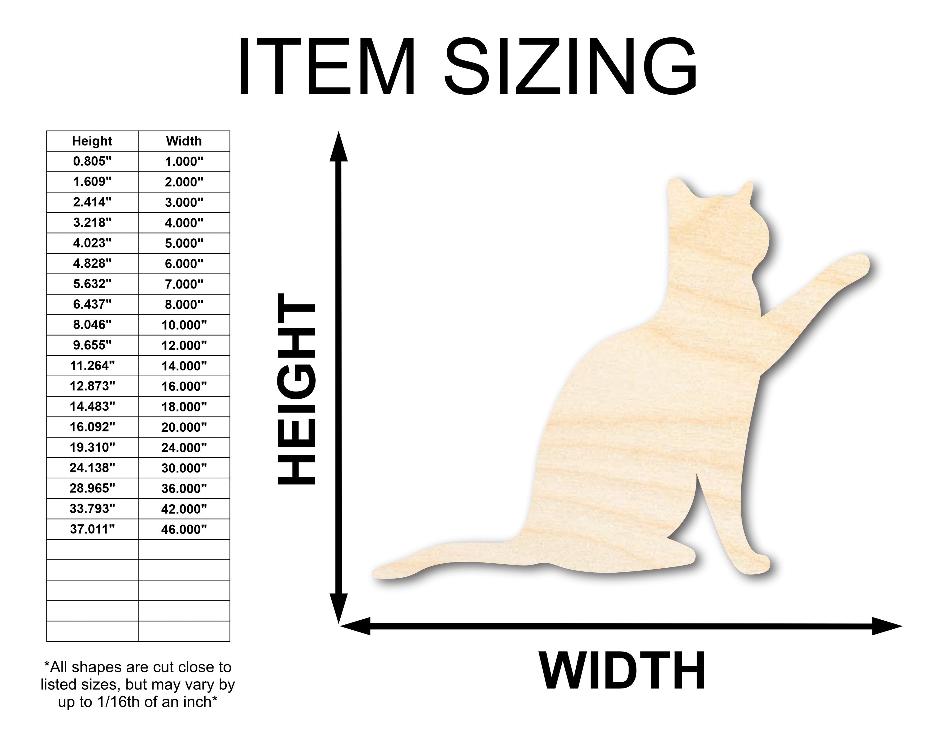DIY Unfinished Baltic Birch Pawing Cat Shape Craft Cutout up to 46