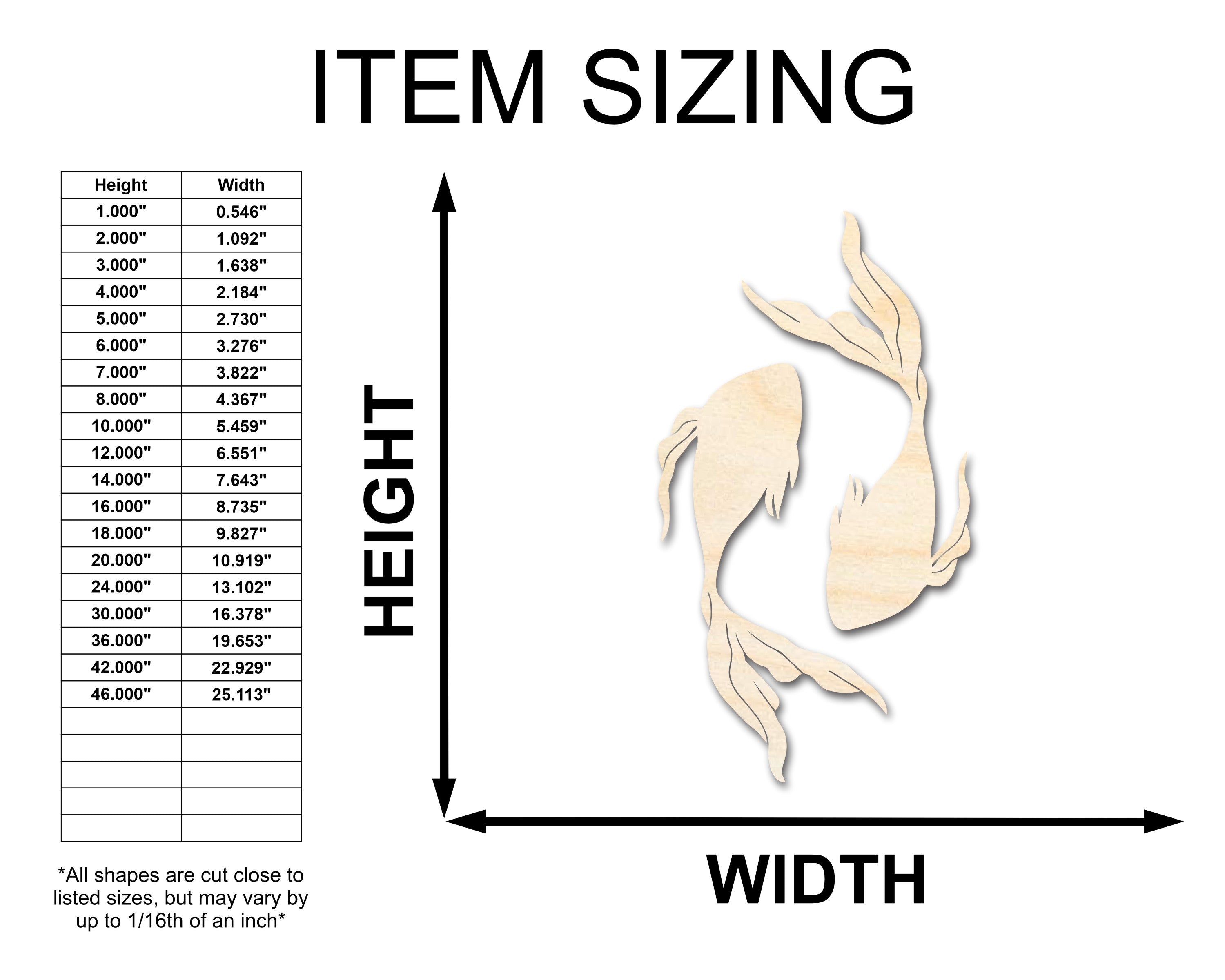 Unfinished Wood Pisces Fish Shape Zodiac Craft Supplies - Available Sizes up to 46 Inches