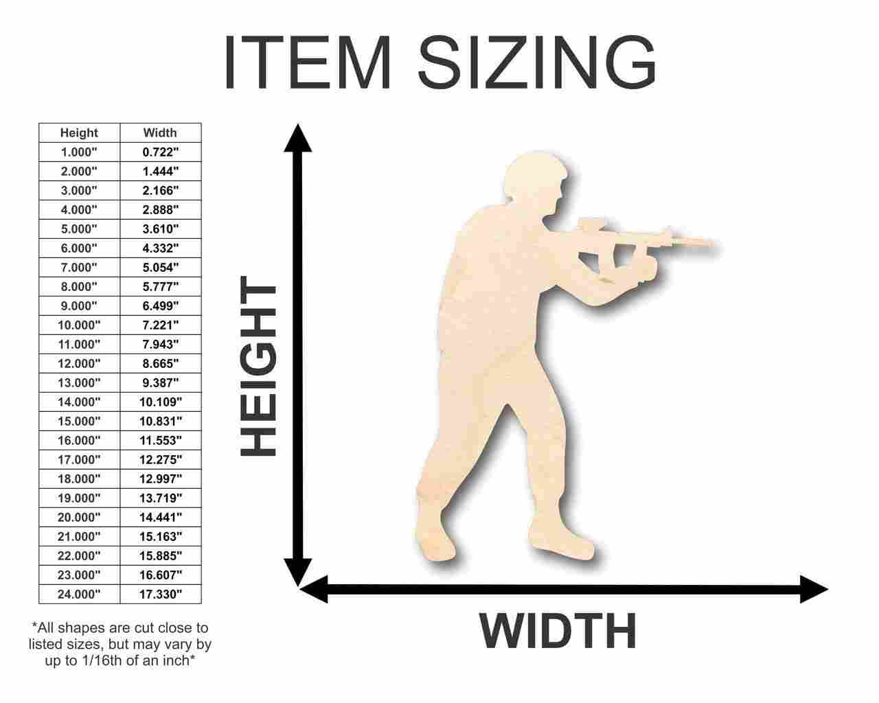 Unfinished Wood DIY Crafts in Soldier Shape for Army, Marines, and Military Projects - Sizes up to 46 Inches