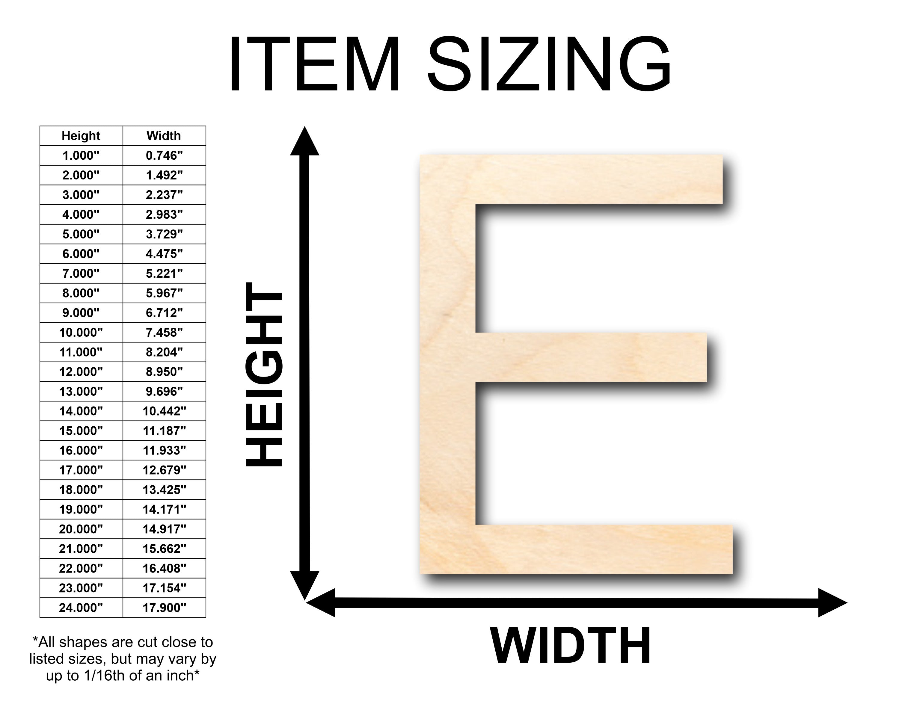 Unfinished Wood Arial Letter E Shape for DIY Crafts - Up to 46 Pieces Available