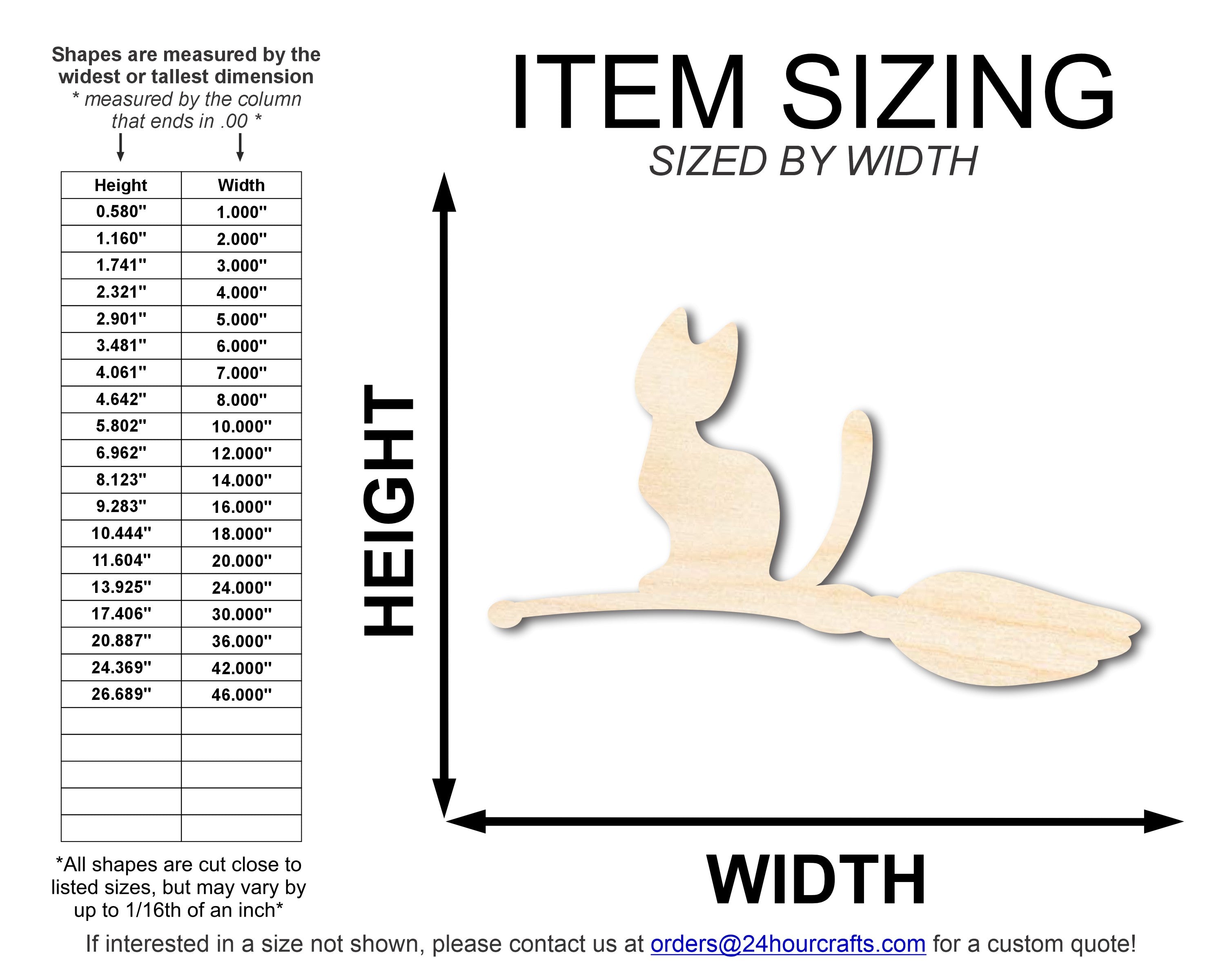 Unfinished Baltic Birch Wood Cat in Broom Shape - Ideal DIY Halloween Cat Craft Cutout with Up to 46 Different Sizes for Customization