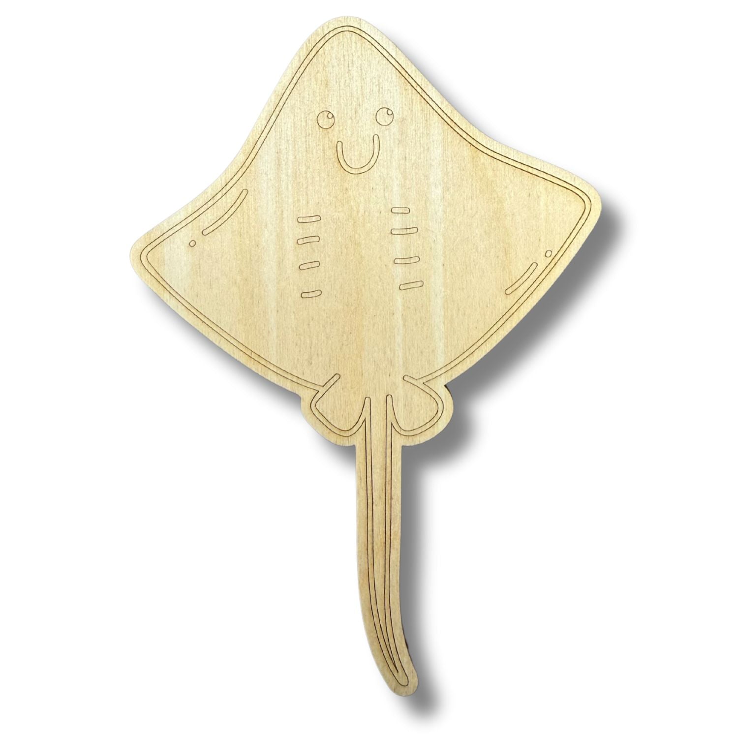 DIY Unfinished Wood Etched Sting Ray Shape for Line Painting, Up to 30 Designs