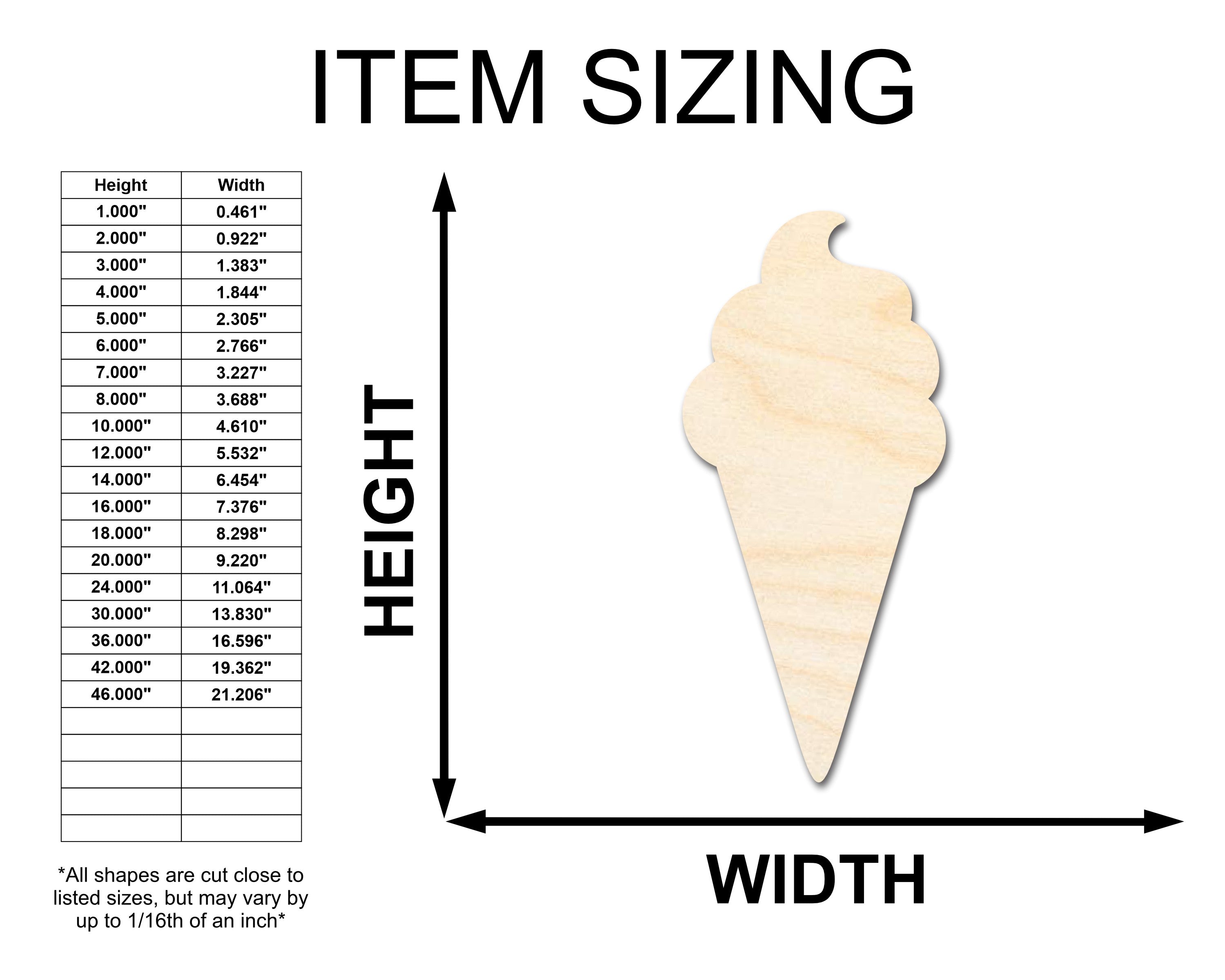 DIY Unfinished Soft Serve Ice Cream Shape Wood Cutout up to 24 Inches for Summer Crafts