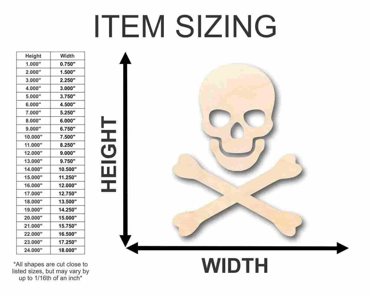 DIY Unfinished 3-Piece Wood Skull Crossbones Shapes for Pirate Crafts up to 24"
