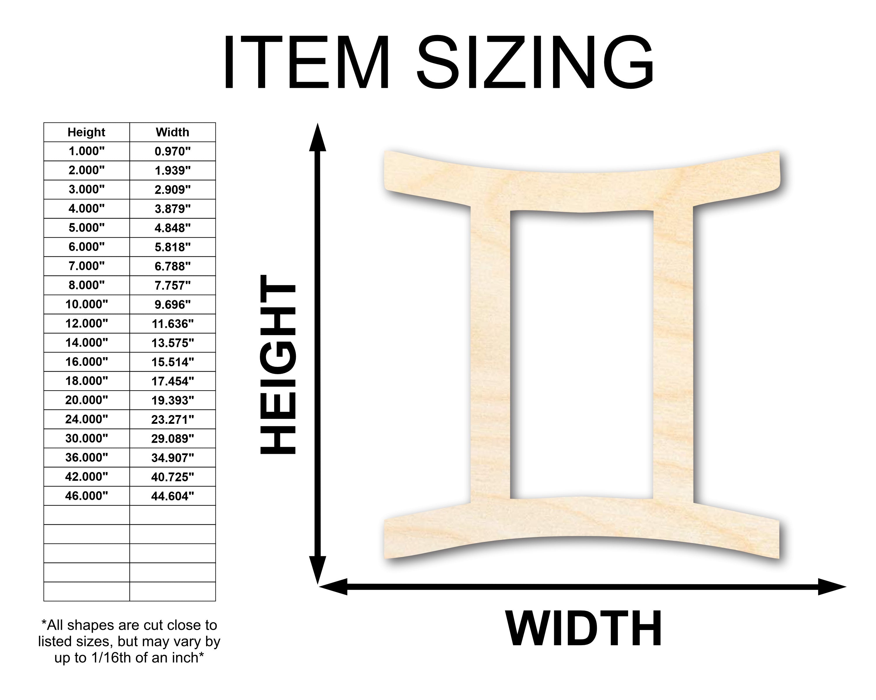 Unfinished Wood Zodiac Craft in Gemini Sign Shape - Sizes up to 46 Inches