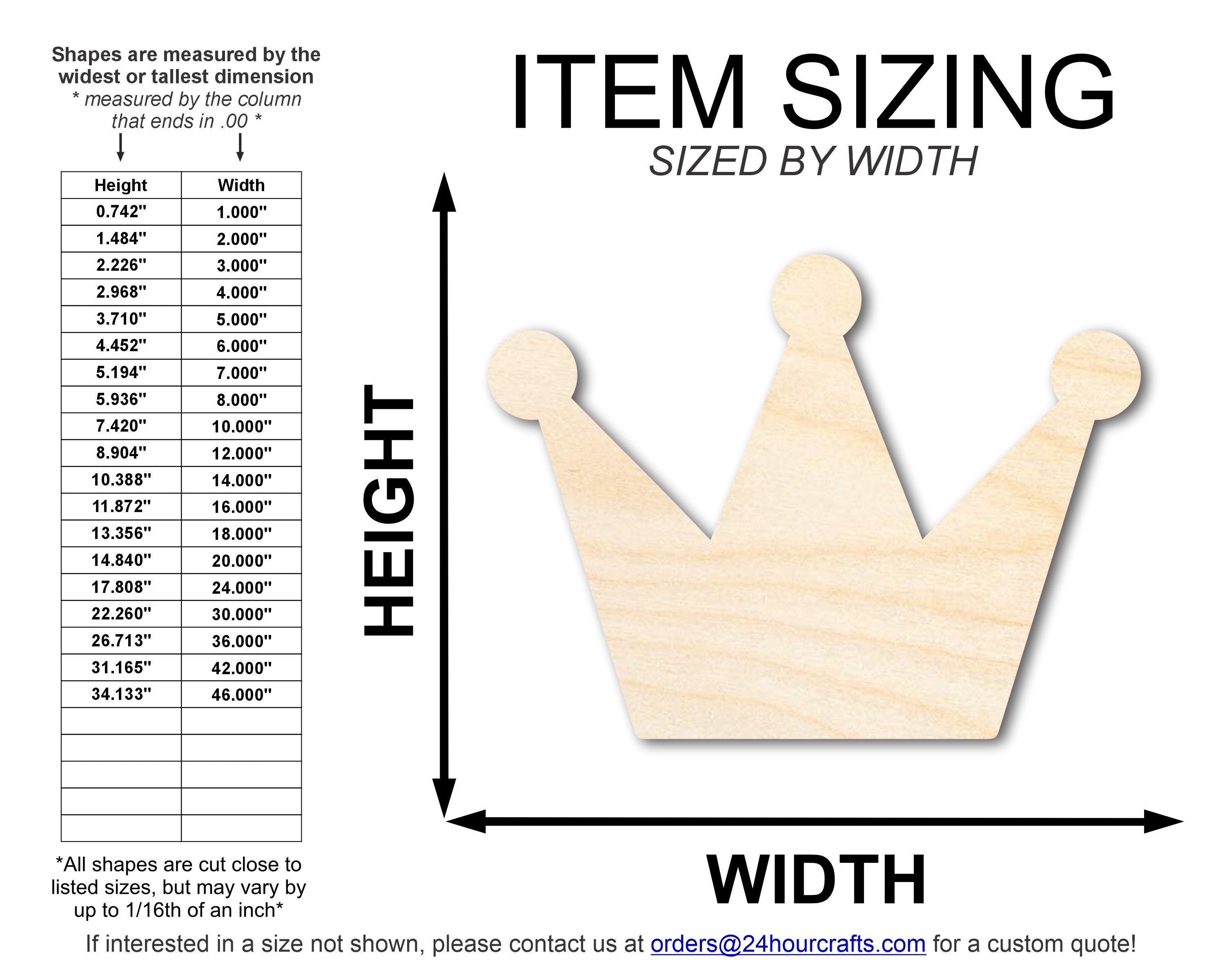 Unfinished Baltic Birch Wood Crown Shape Cutouts for DIY Crafts, Available in Sizes Up to 46 Inches