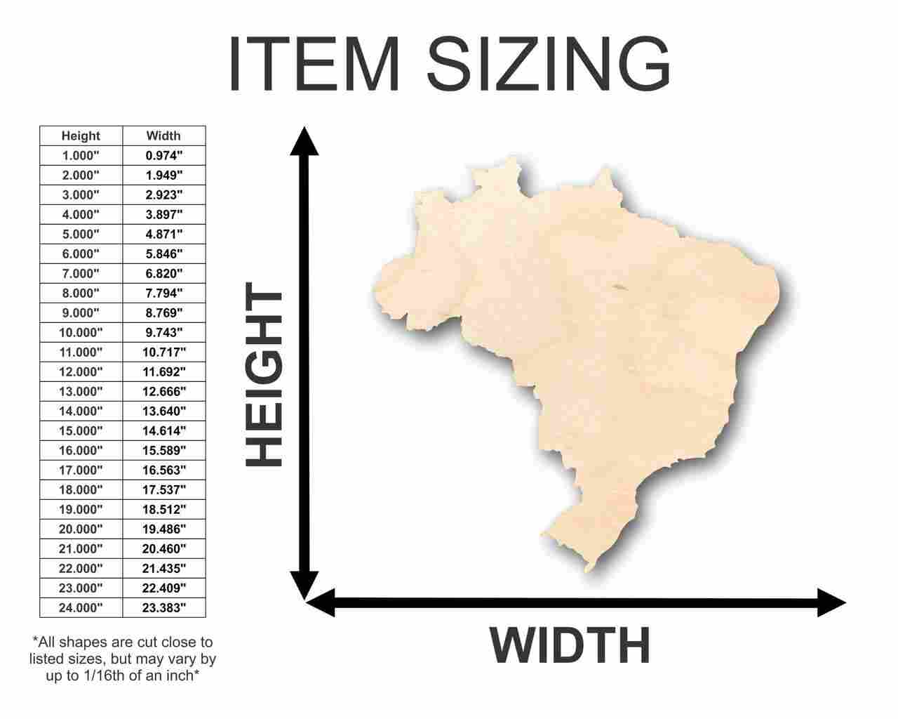 Unfinished DIY Wood Craft in Brazil Shape for Various Country - Themed Projects up to 46 Different Applications