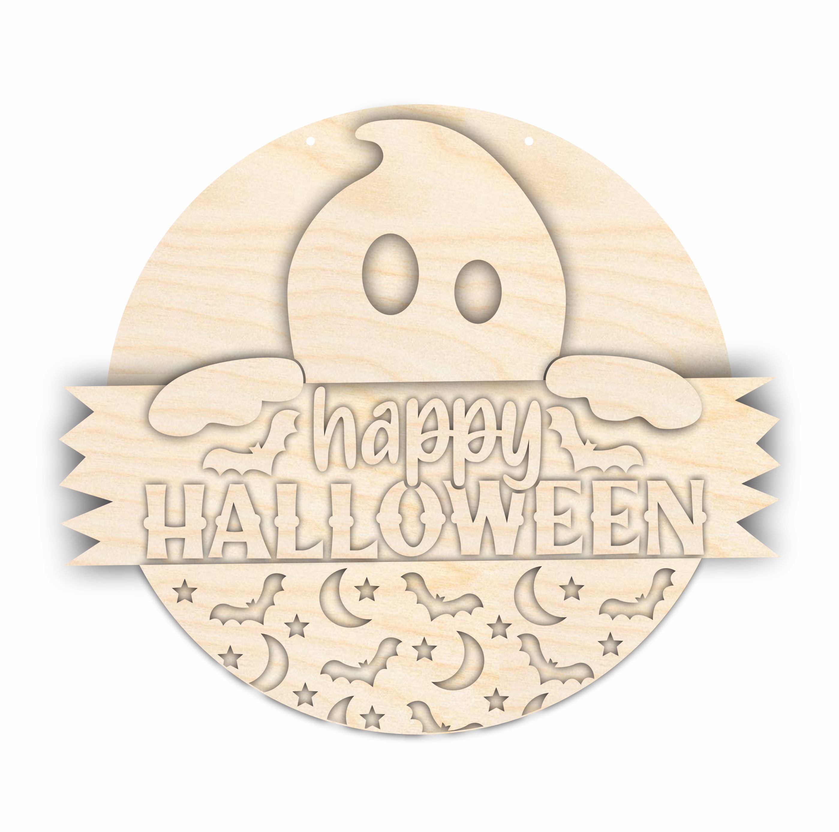 Unfinished Wooden Ghost-Shaped Halloween Door Sign Craft Kit with 1/4-Inch Thick Wood Cutouts
